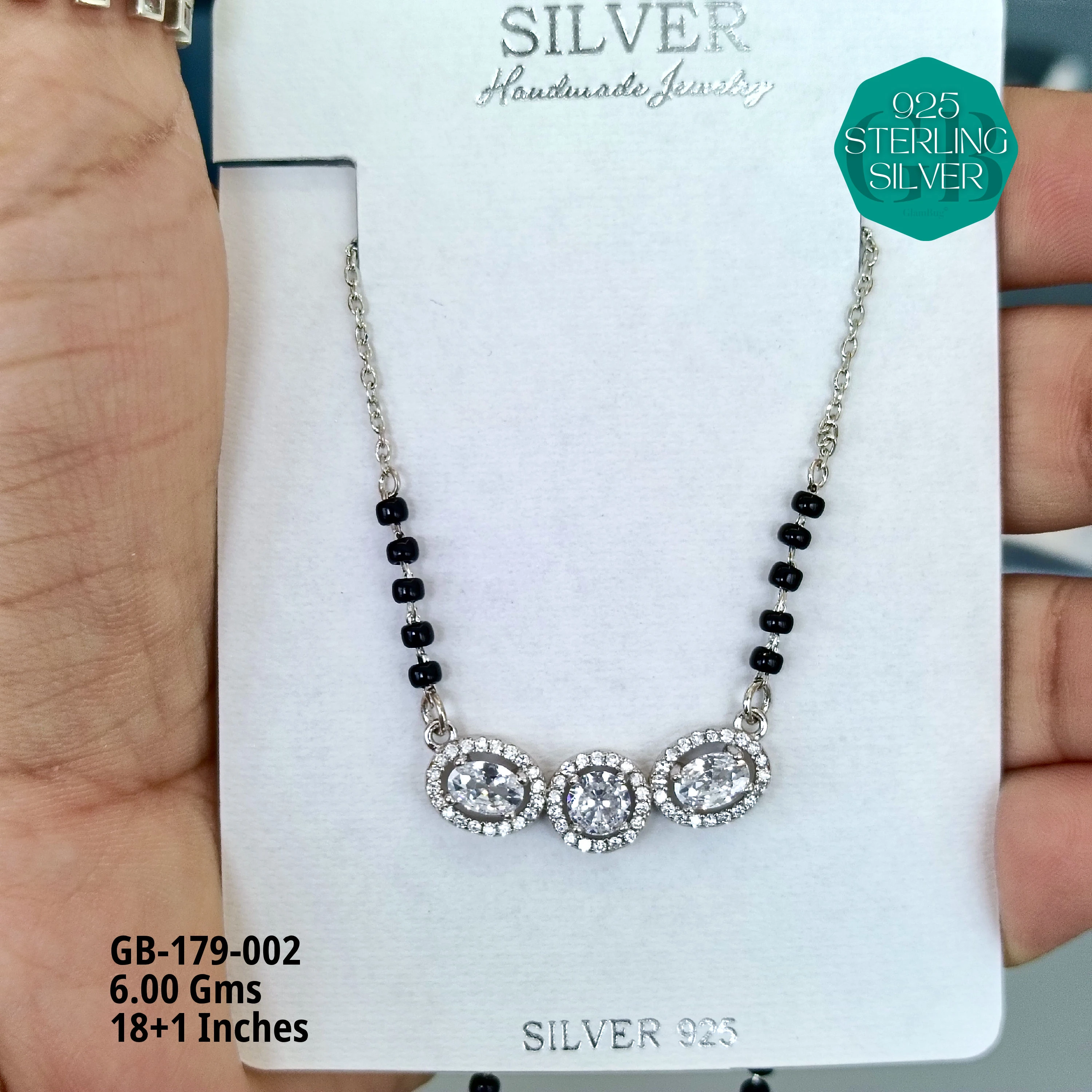 FANCY SOLITAIRE MANGALSUTRA - Premium 925 Silver Jewellery - SKU: GB-179-002 - Hyderabad Silver Importers