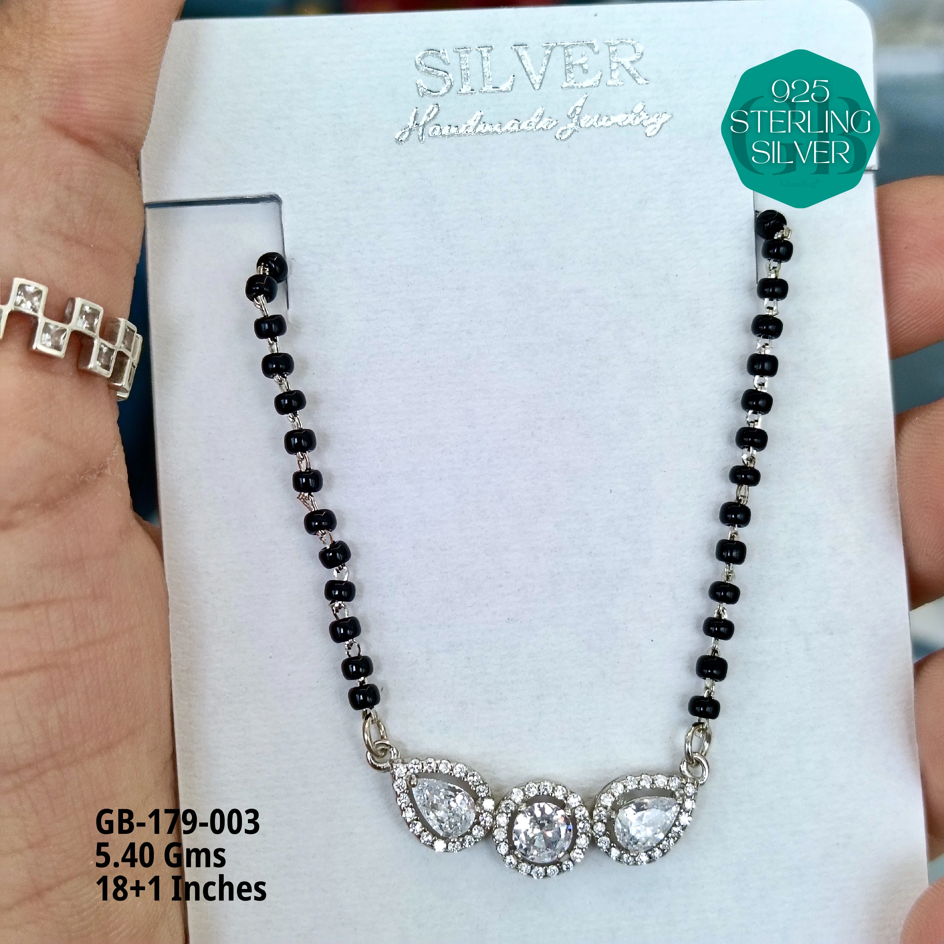 FANCY SOLITAIRE MANGALSUTRA - Premium 925 Silver Jewellery - SKU: GB-179-003 - Hyderabad Silver Importers