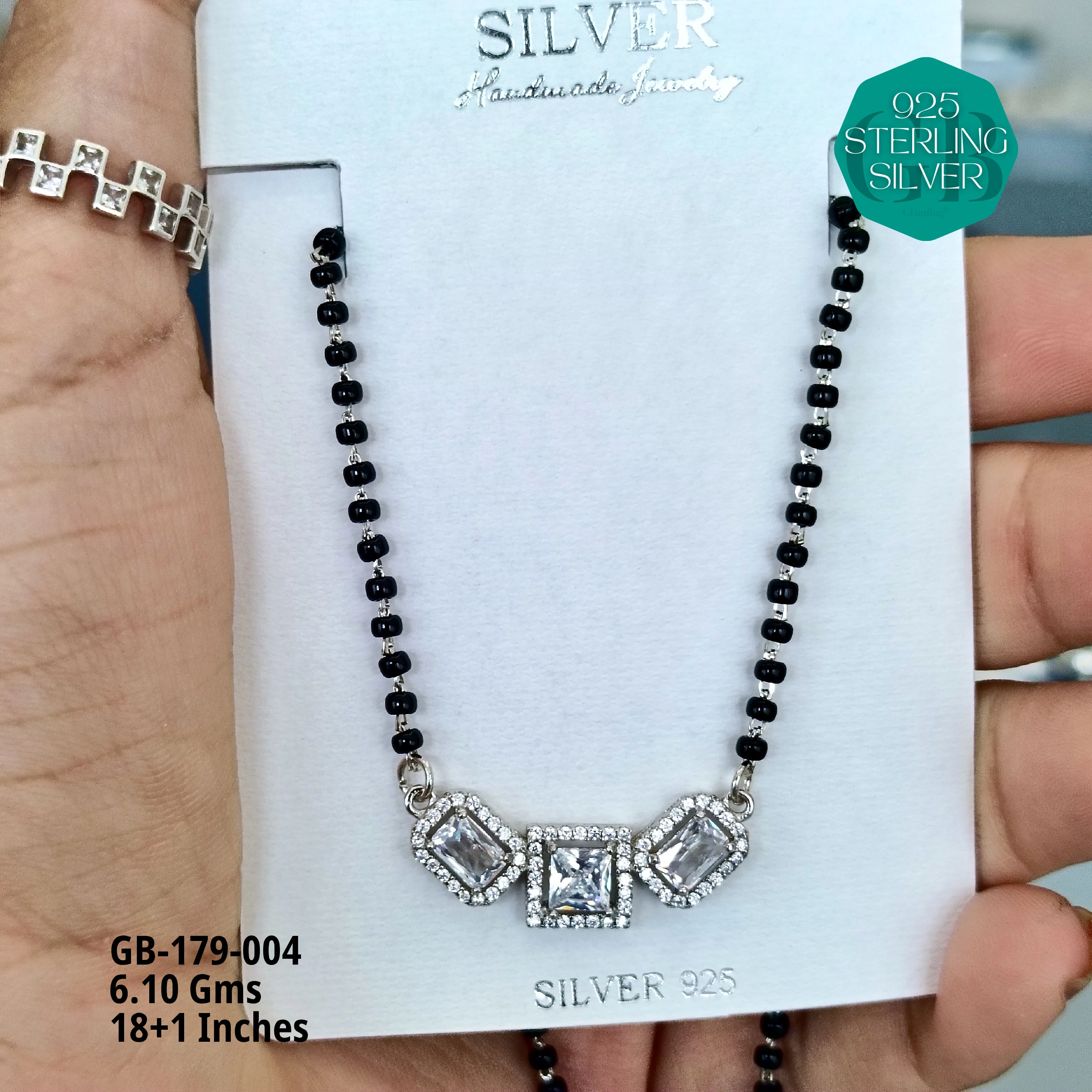 FANCY SOLITAIRE MANGALSUTRA - Premium 925 Silver Jewellery - SKU: GB-179-004 - Hyderabad Silver Importers