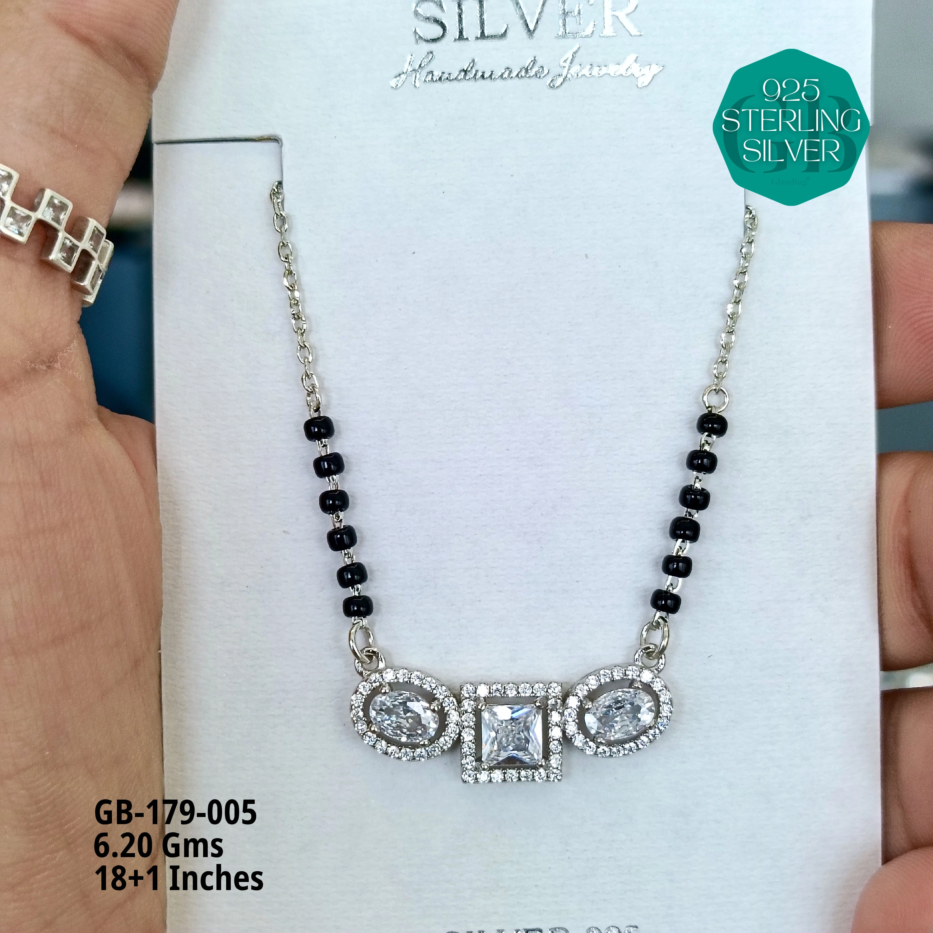 FANCY SOLITAIRE MANGALSUTRA - Premium 925 Silver Jewellery - SKU: GB-179-005 - Hyderabad Silver Importers