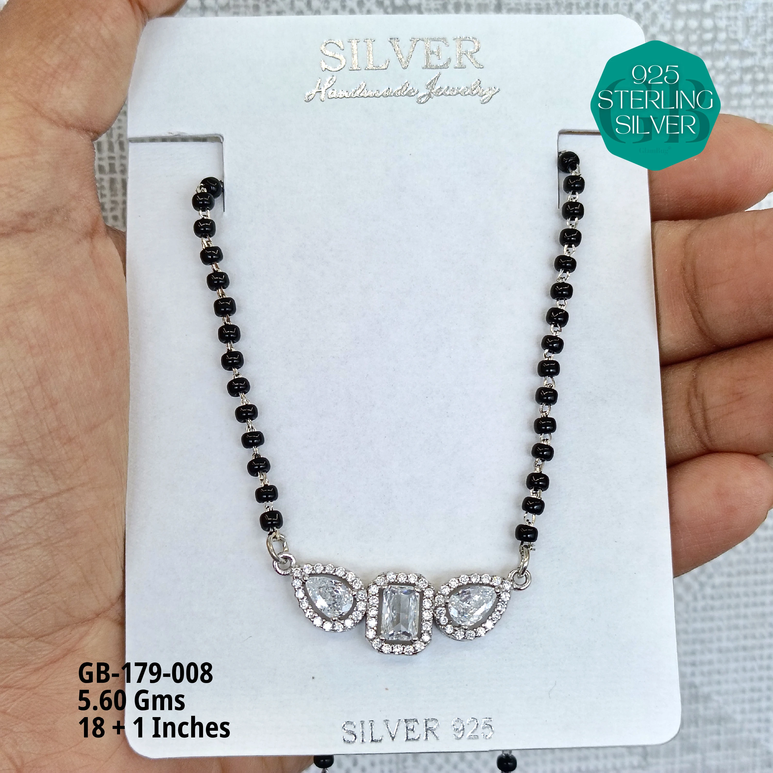 FANCY SOLITAIRE MANGALSUTRA - Premium 925 Silver Jewellery - SKU: GB-179-008 - Hyderabad Silver Importers