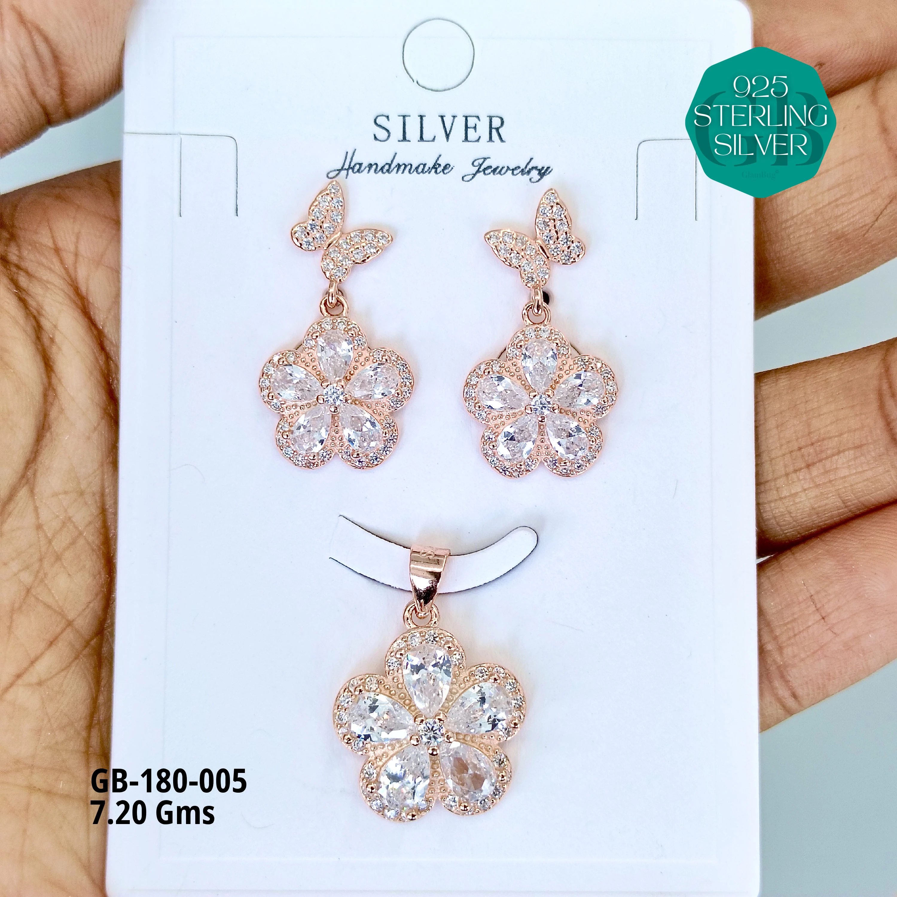 LUXURY PENDANT SETS - Premium 925 Silver Jewellery - SKU: GB-180-005 - Hyderabad Silver Importers