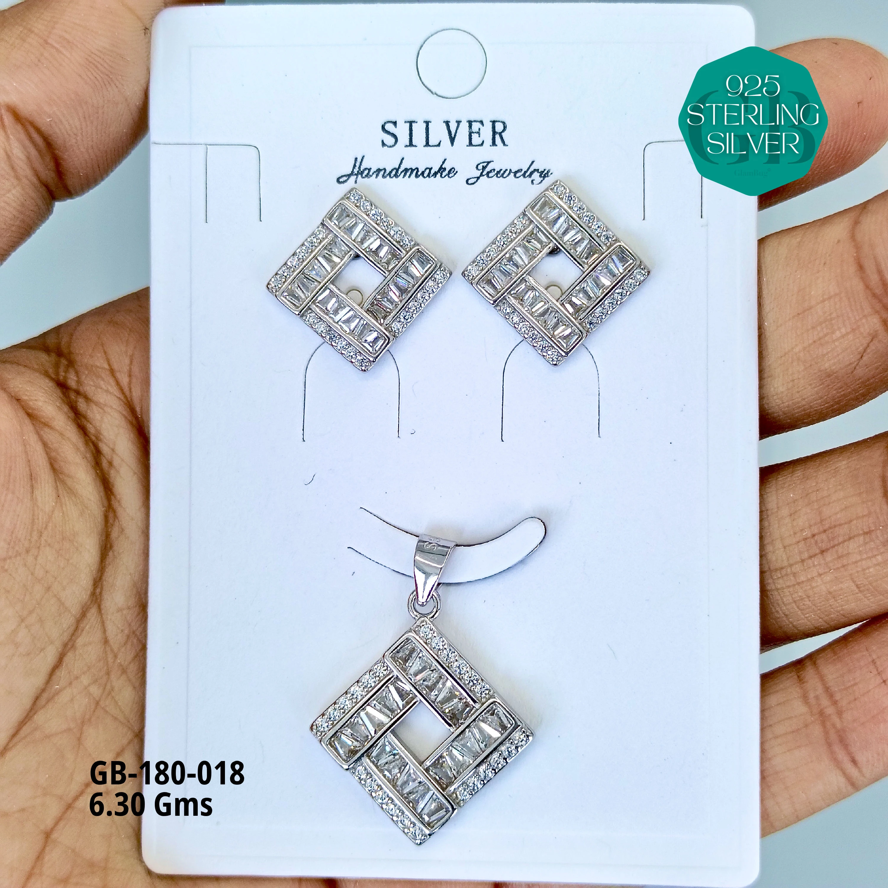LUXURY PENDANT SETS - Premium 925 Silver Jewellery - SKU: GB-180-018 - Hyderabad Silver Importers