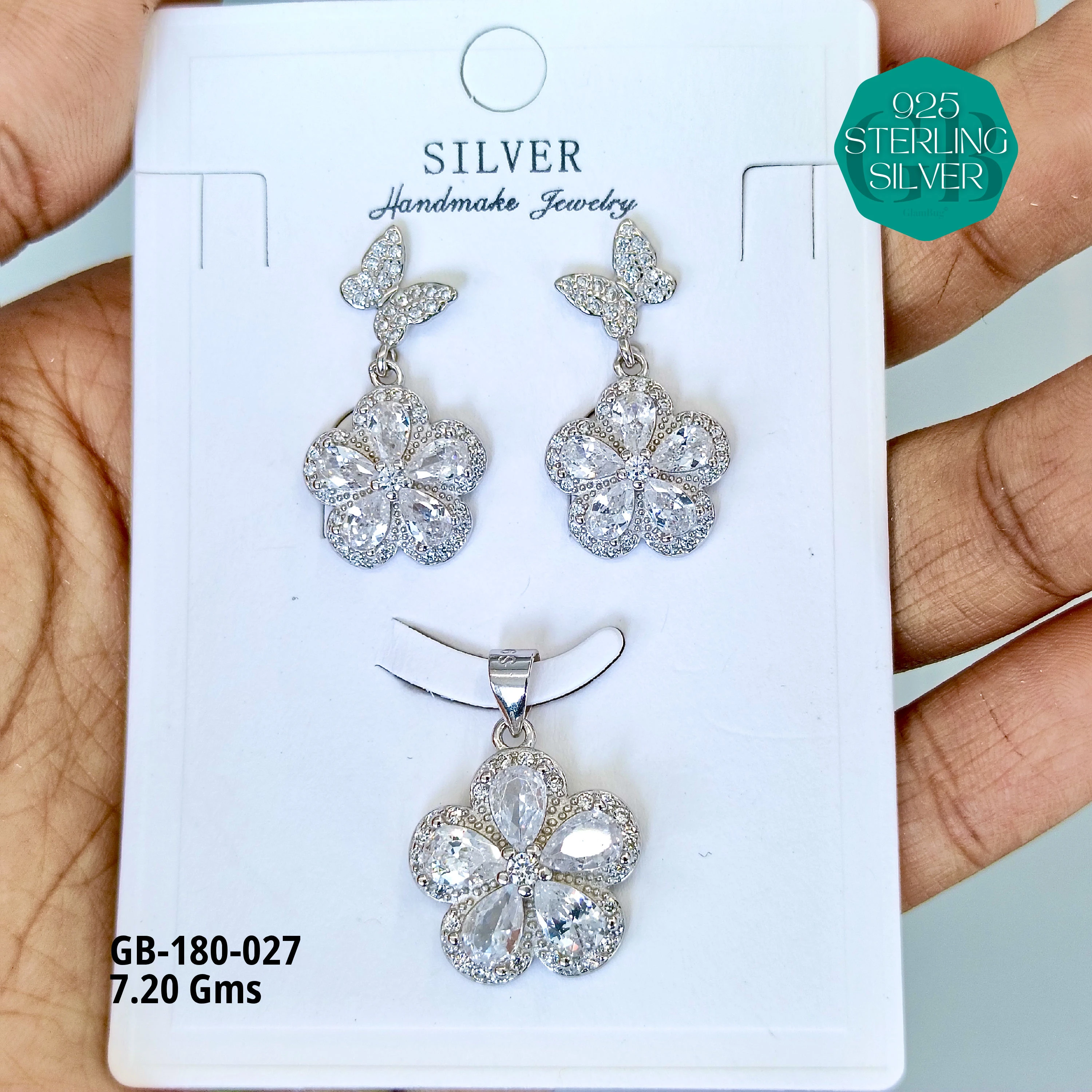 LUXURY PENDANT SETS - Premium 925 Silver Jewellery - SKU: GB-180-027 - Hyderabad Silver Importers