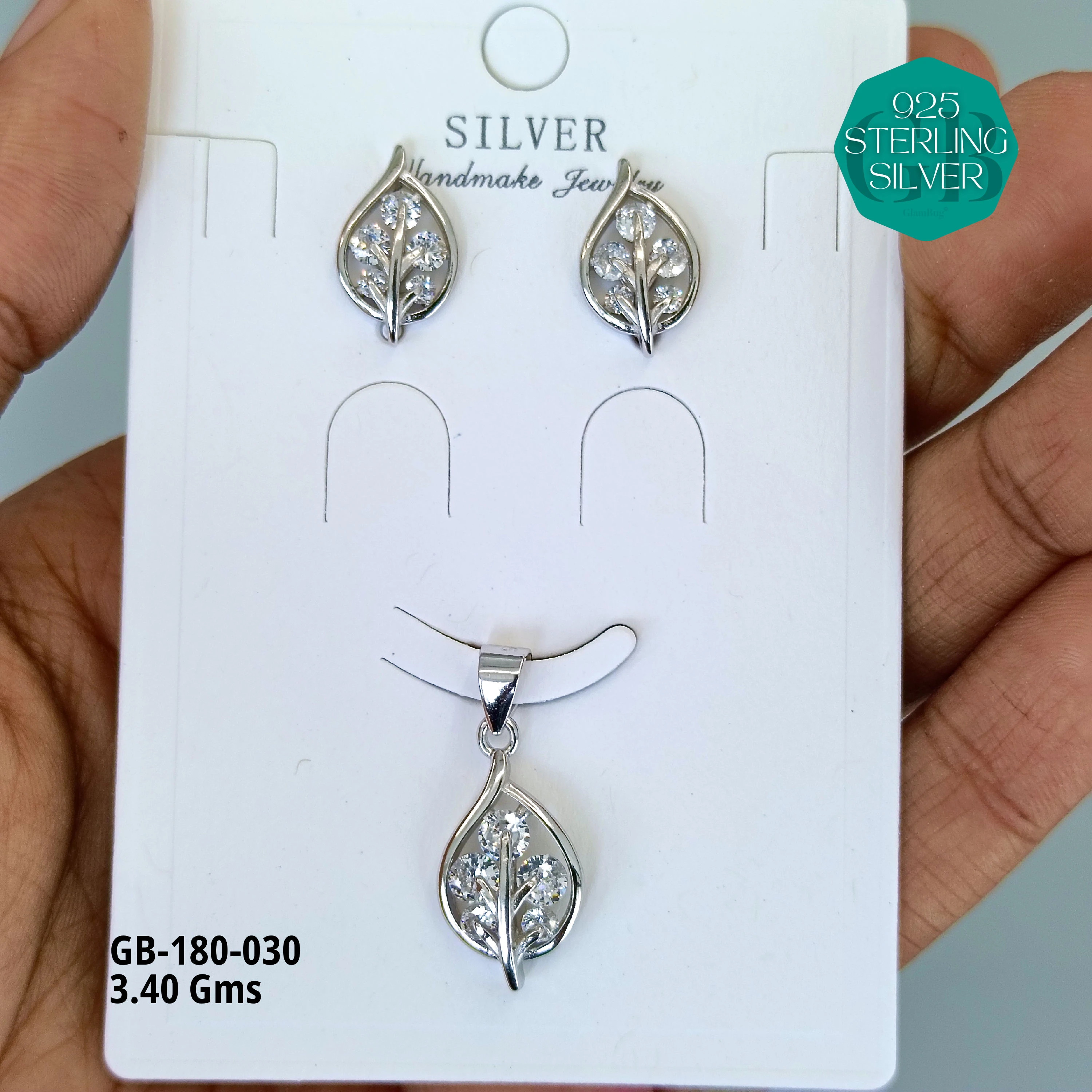 LUXURY PENDANT SETS - Premium 925 Silver Jewellery - SKU: GB-180-030 - Hyderabad Silver Importers