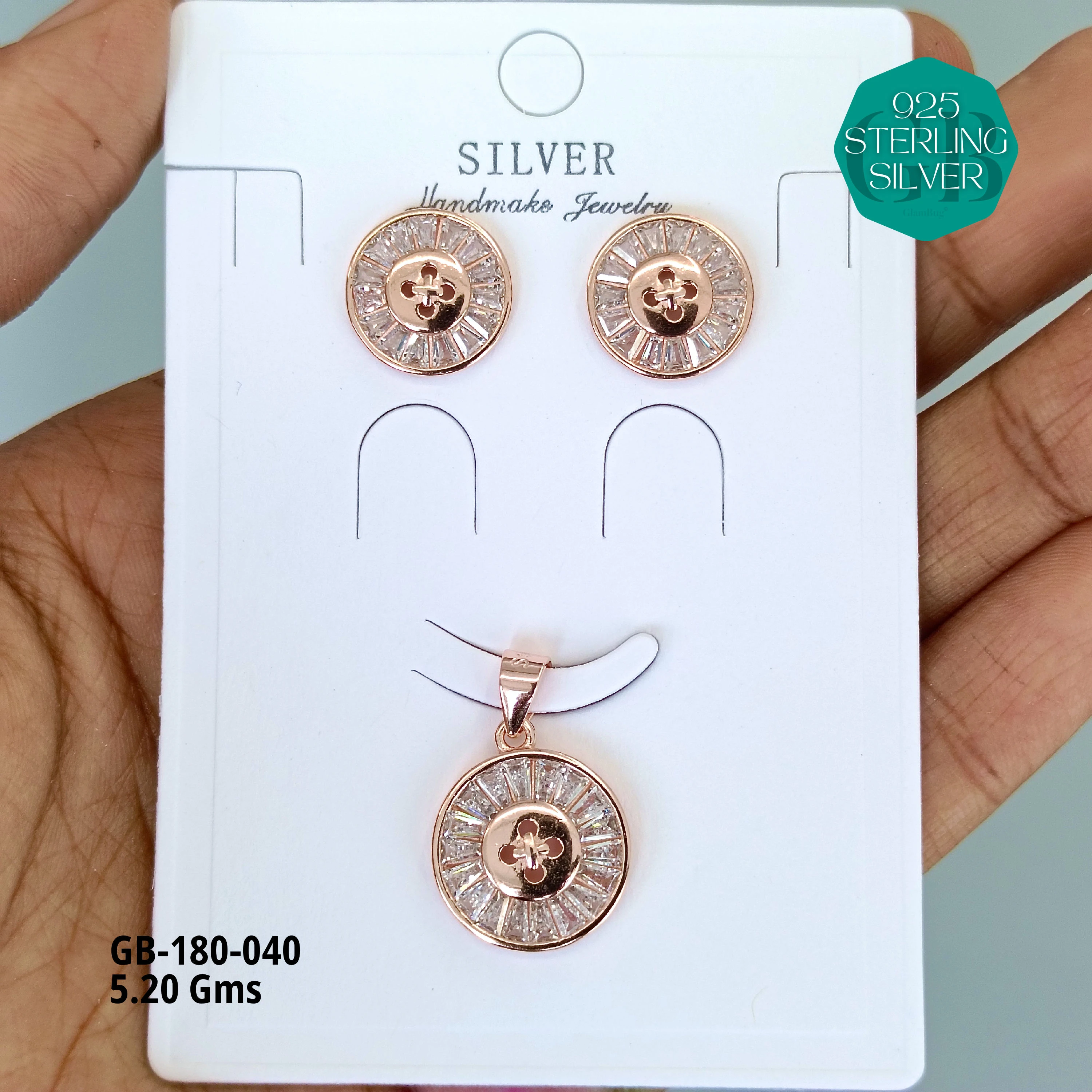 LUXURY PENDANT SETS - Premium 925 Silver Jewellery - SKU: GB-180-040 - Hyderabad Silver Importers