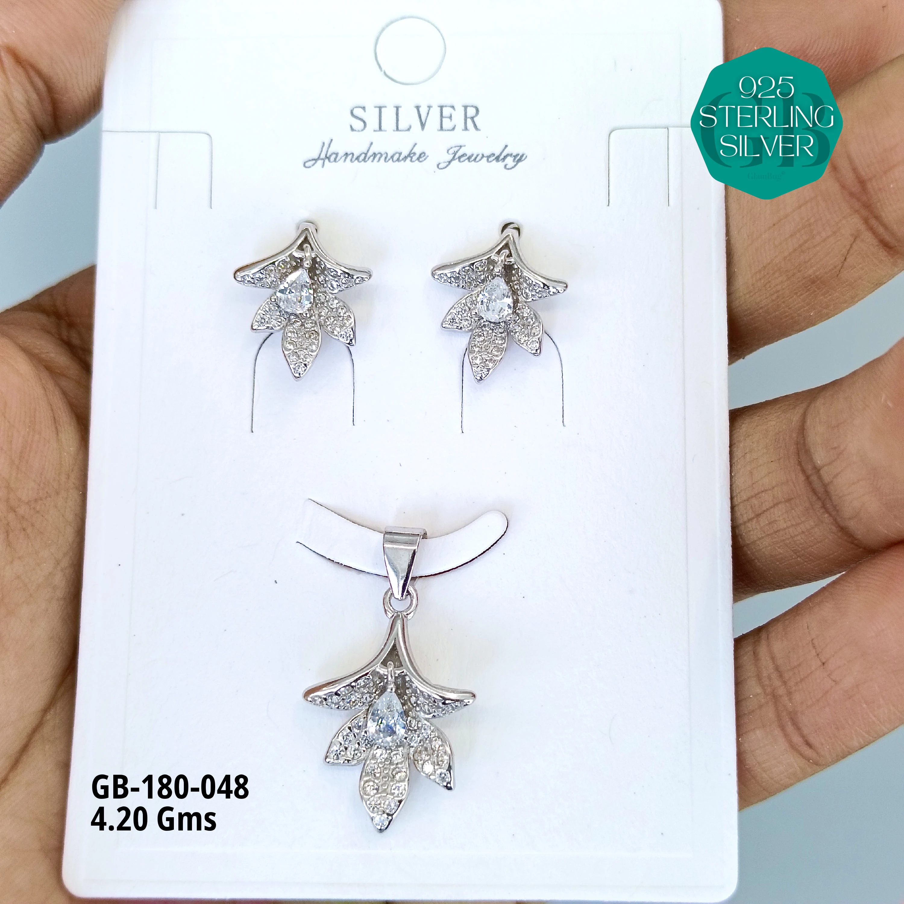 LUXURY PENDANT SETS - Premium 925 Silver Jewellery - SKU: GB-180-048 - Hyderabad Silver Importers