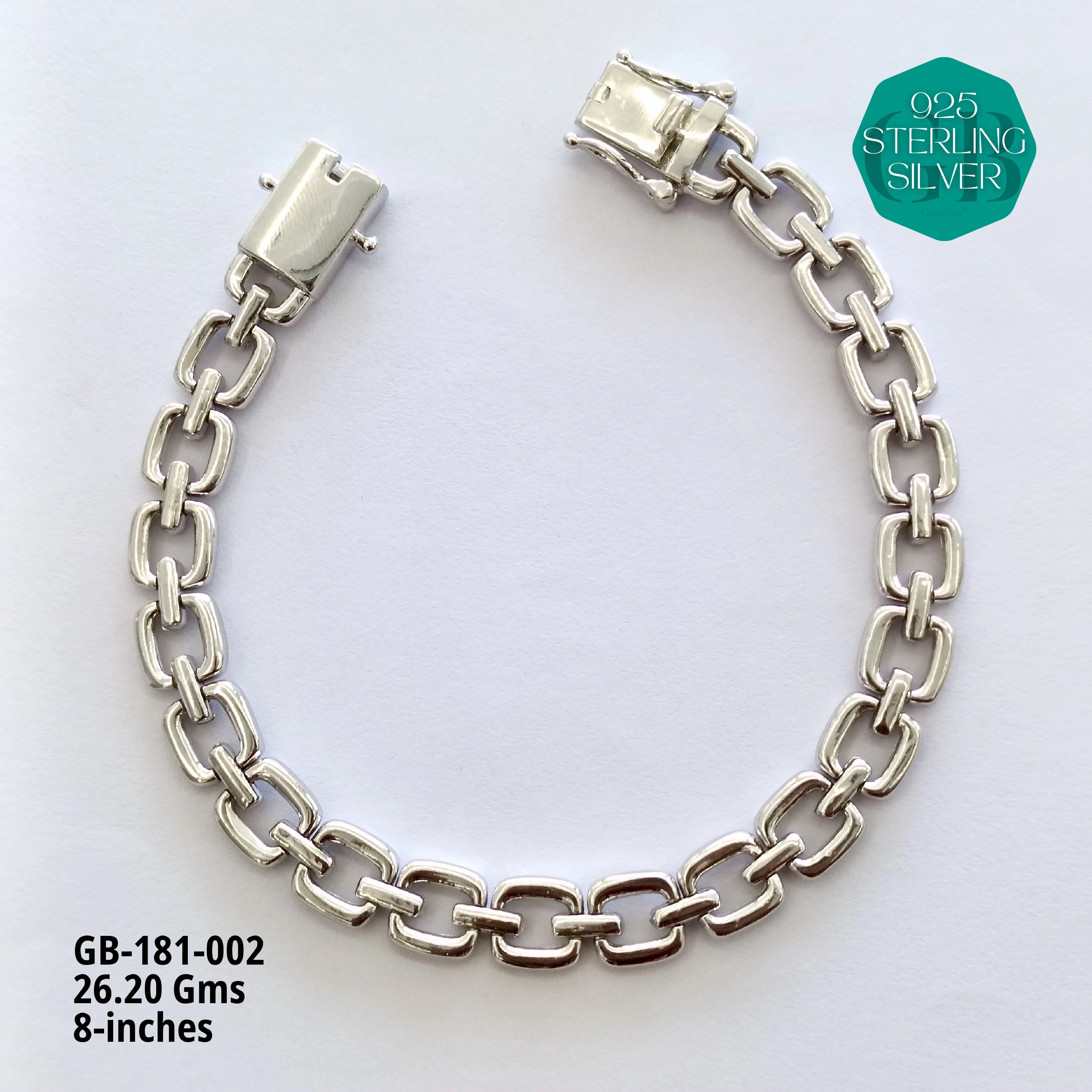 RHODIUM CUBAN BRACELETS - NON-STUDDED - Premium 925 Silver Jewellery - SKU: GB-181-002 - Hyderabad Silver Importers