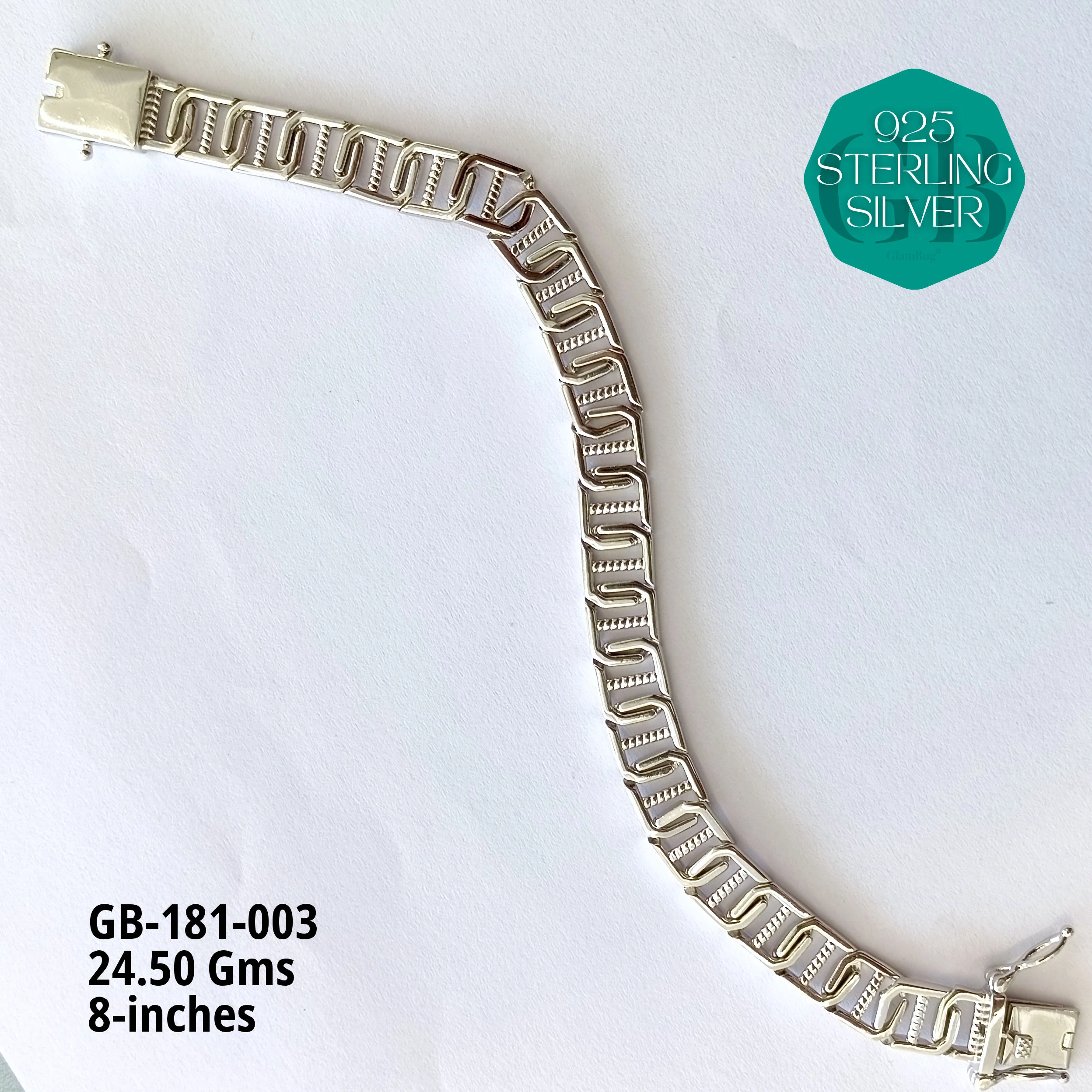 RHODIUM CUBAN BRACELETS - NON-STUDDED - Premium 925 Silver Jewellery - SKU: GB-181-003 - Hyderabad Silver Importers