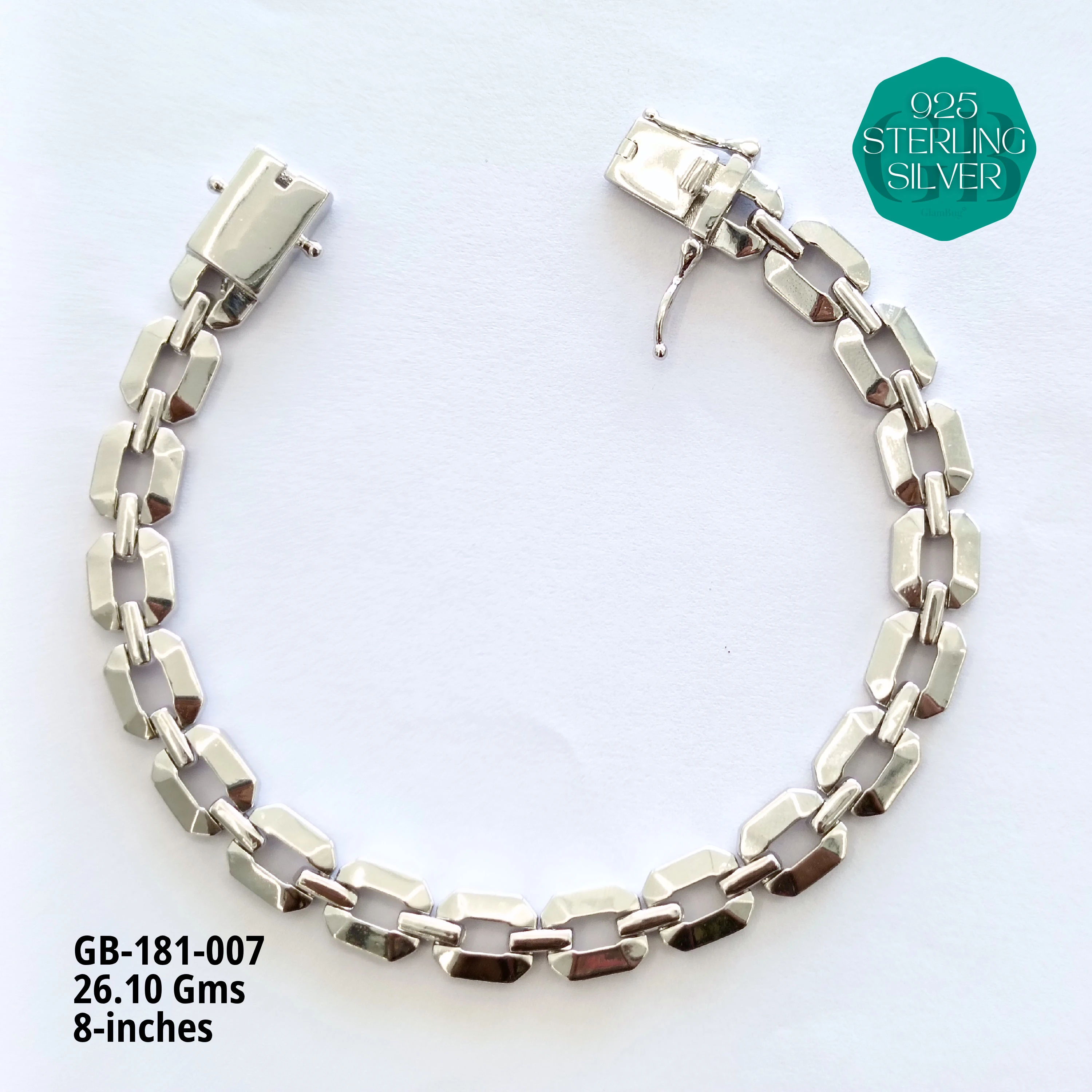 RHODIUM CUBAN BRACELETS - NON-STUDDED - Premium 925 Silver Jewellery - SKU: GB-181-007 - Hyderabad Silver Importers