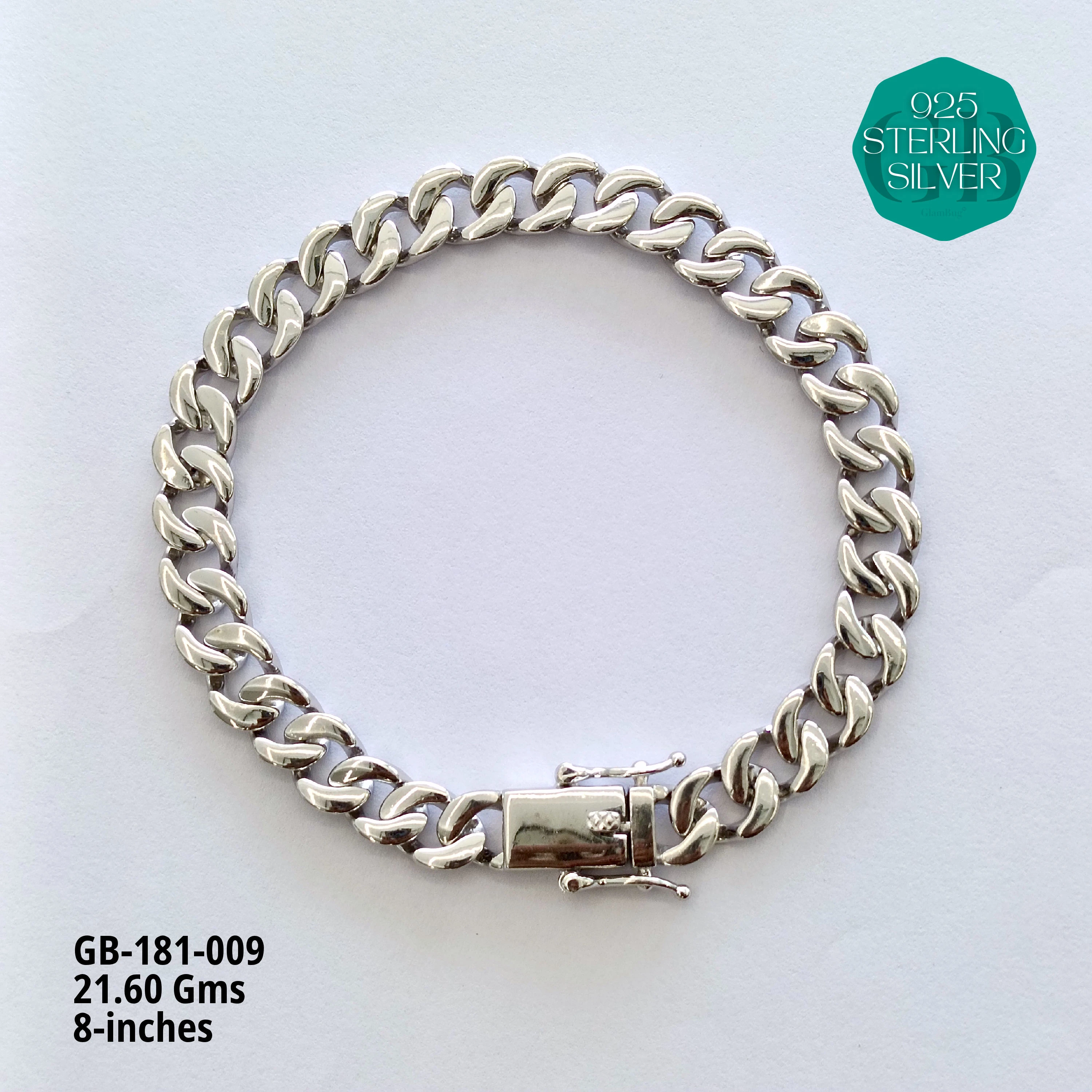 RHODIUM CUBAN BRACELETS - NON-STUDDED - Premium 925 Silver Jewellery - SKU: GB-181-009 - Hyderabad Silver Importers