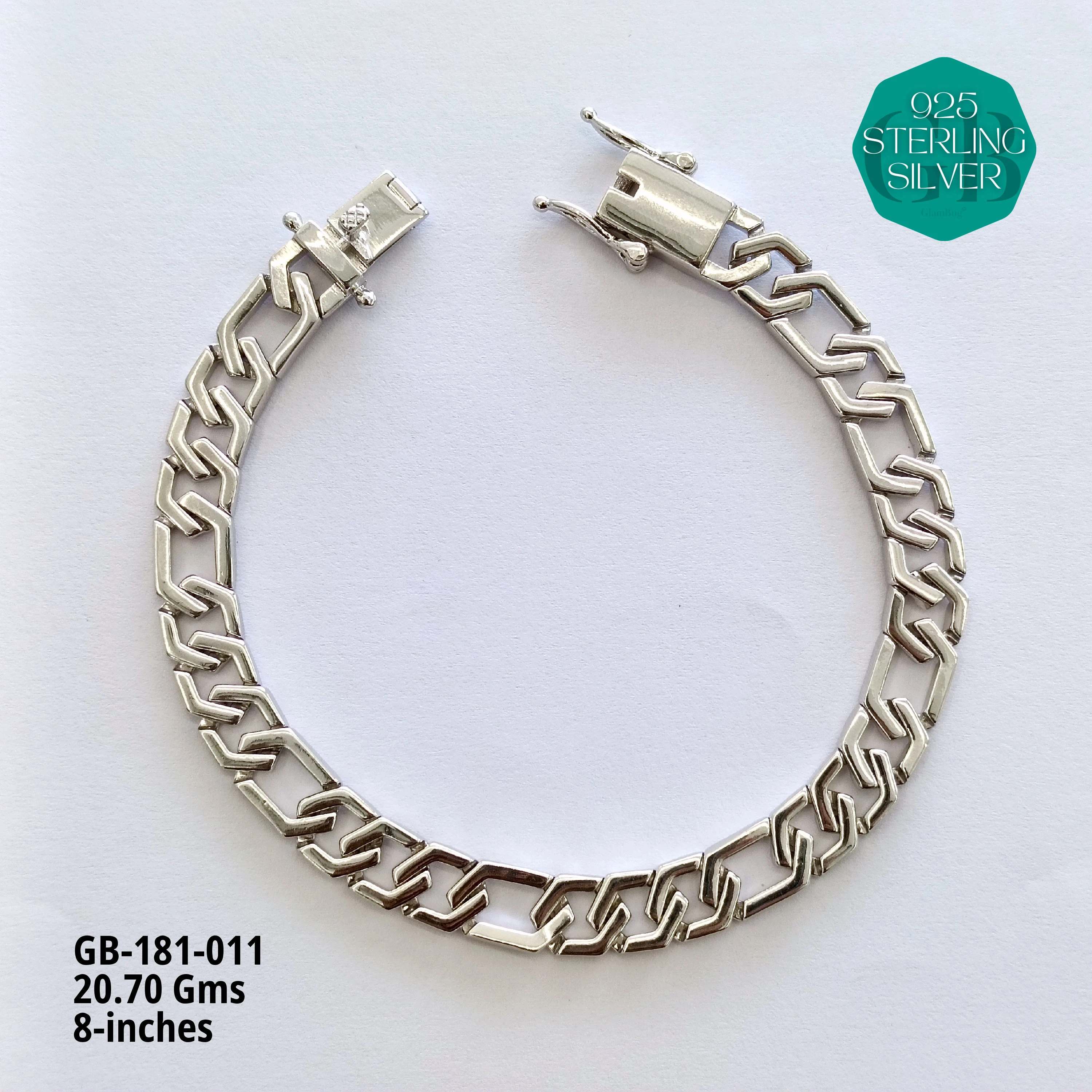RHODIUM CUBAN BRACELETS - NON-STUDDED - Premium 925 Silver Jewellery - SKU: GB-181-011 - Hyderabad Silver Importers