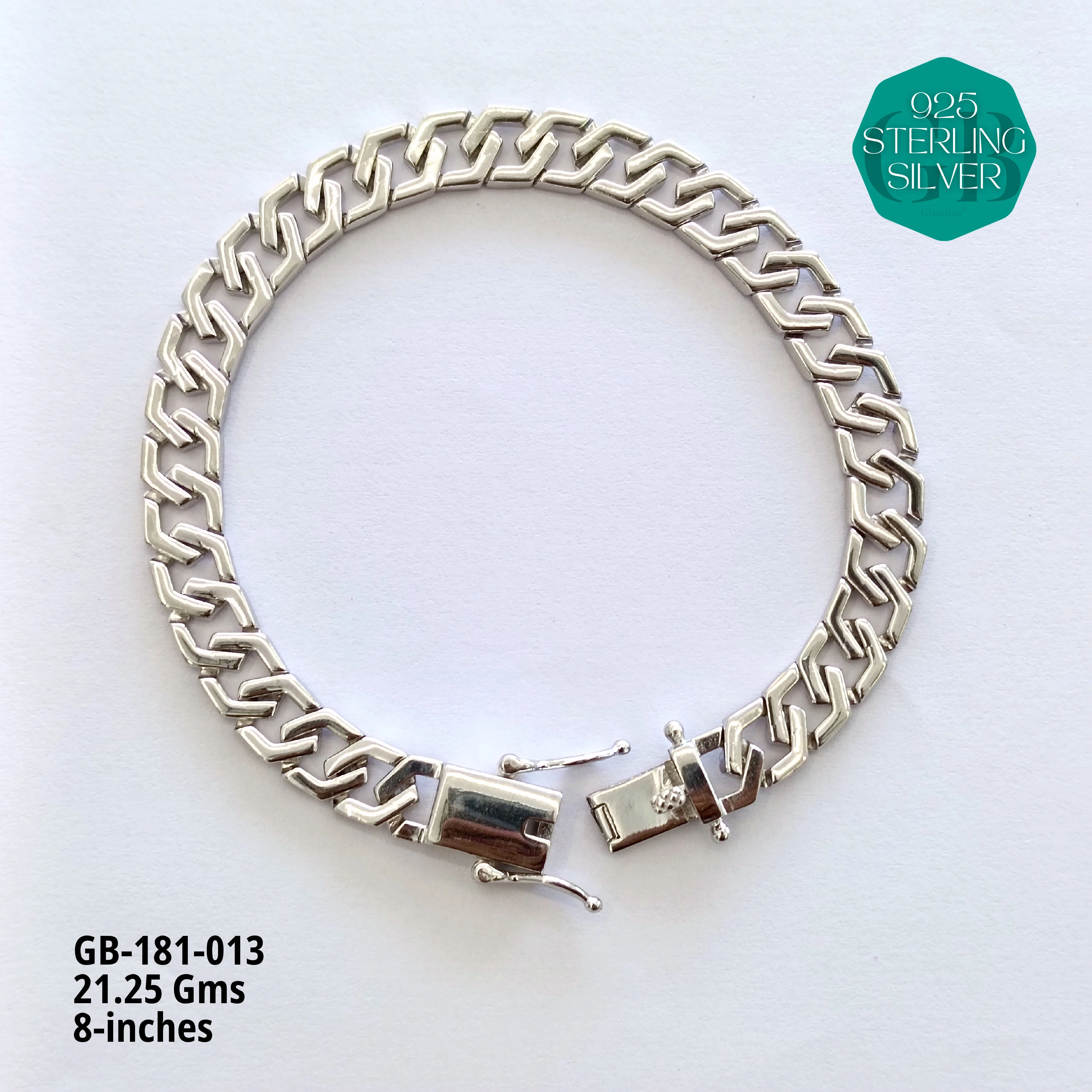 RHODIUM CUBAN BRACELETS - NON-STUDDED - Premium 925 Silver Jewellery - SKU: GB-181-013 - Hyderabad Silver Importers