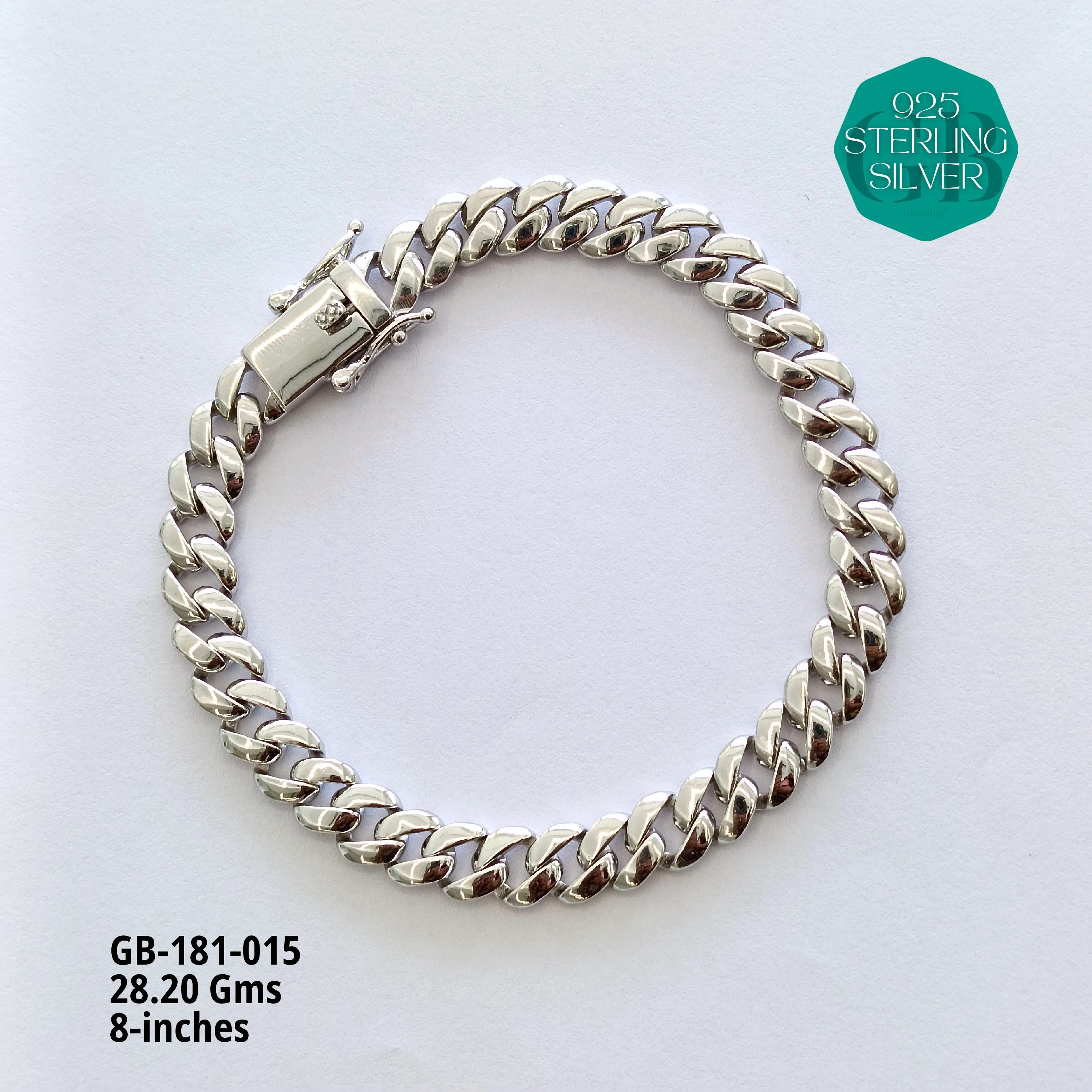 RHODIUM CUBAN BRACELETS - NON-STUDDED - Premium 925 Silver Jewellery - SKU: GB-181-015 - Hyderabad Silver Importers