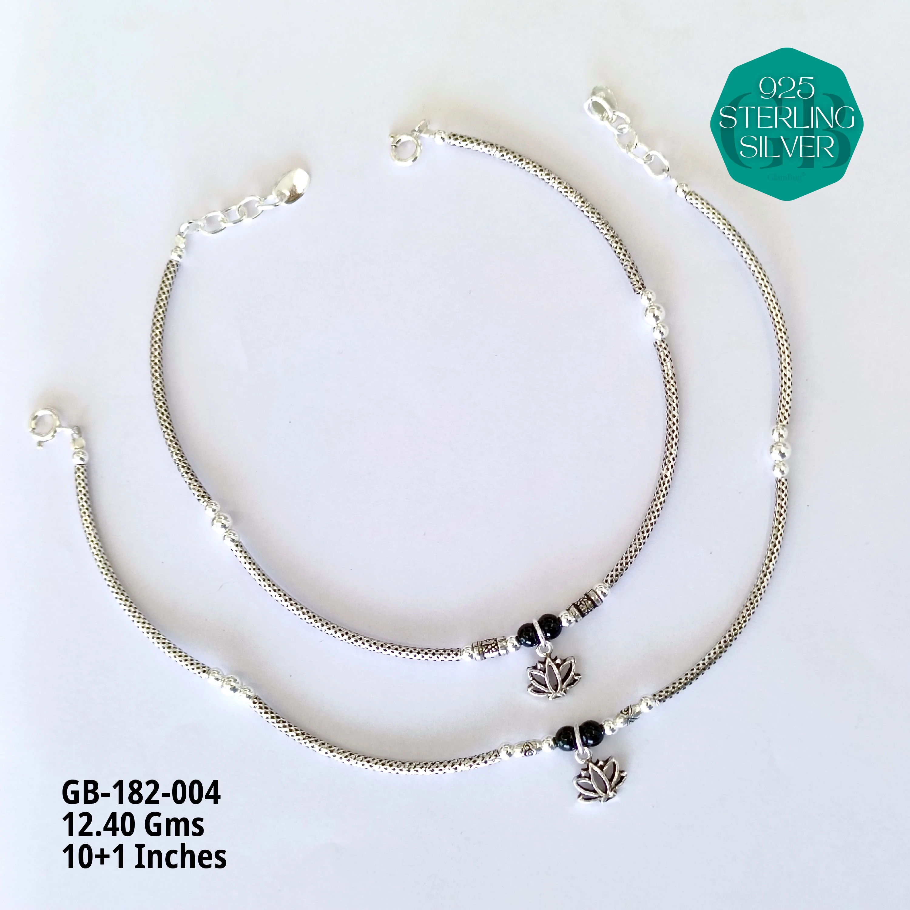 EVIL-EYE PIPE ANKLETS - Premium 925 Silver Jewellery - SKU: GB-182-004 - Hyderabad Silver Importers