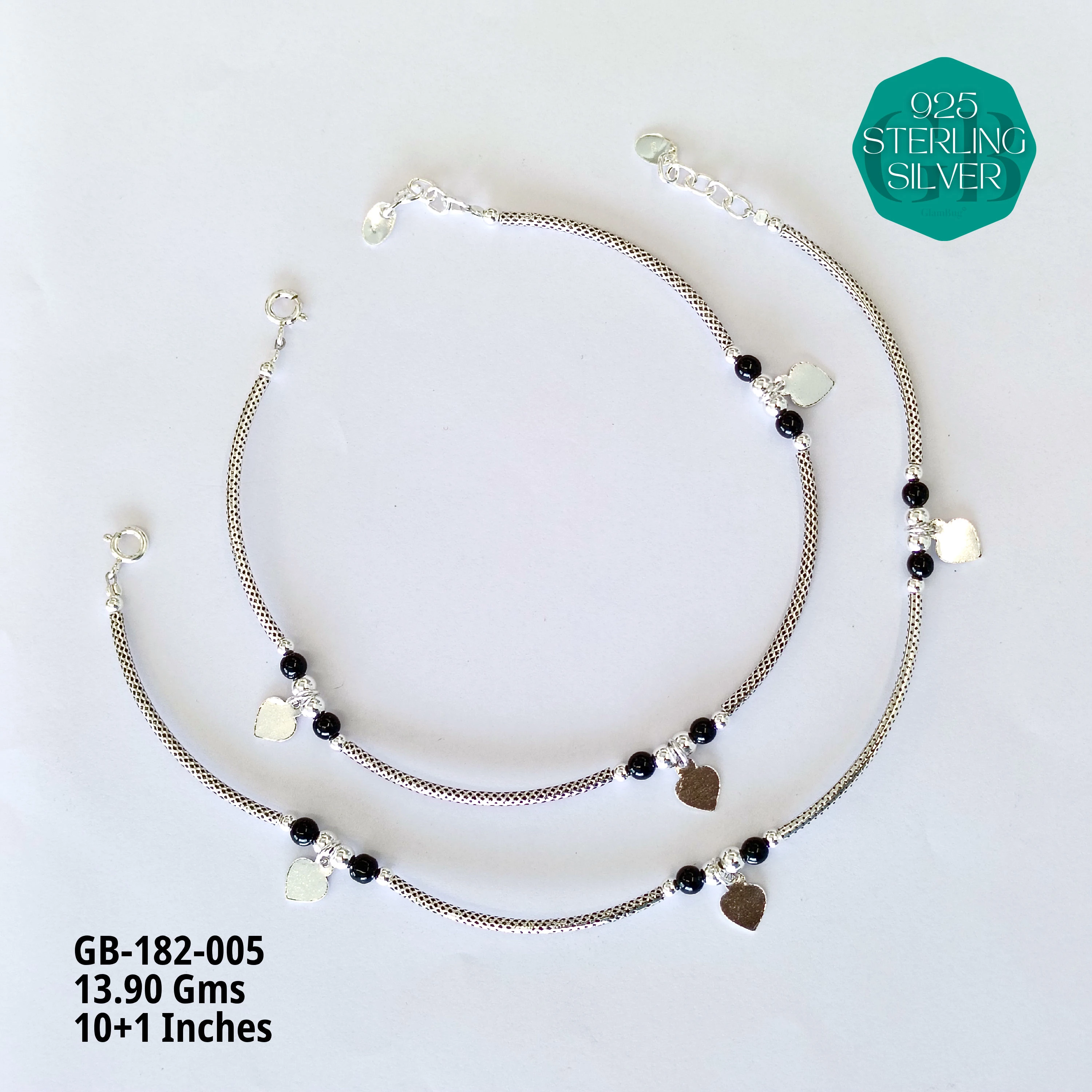 EVIL-EYE PIPE ANKLETS - Premium 925 Silver Jewellery - SKU: GB-182-005 - Hyderabad Silver Importers