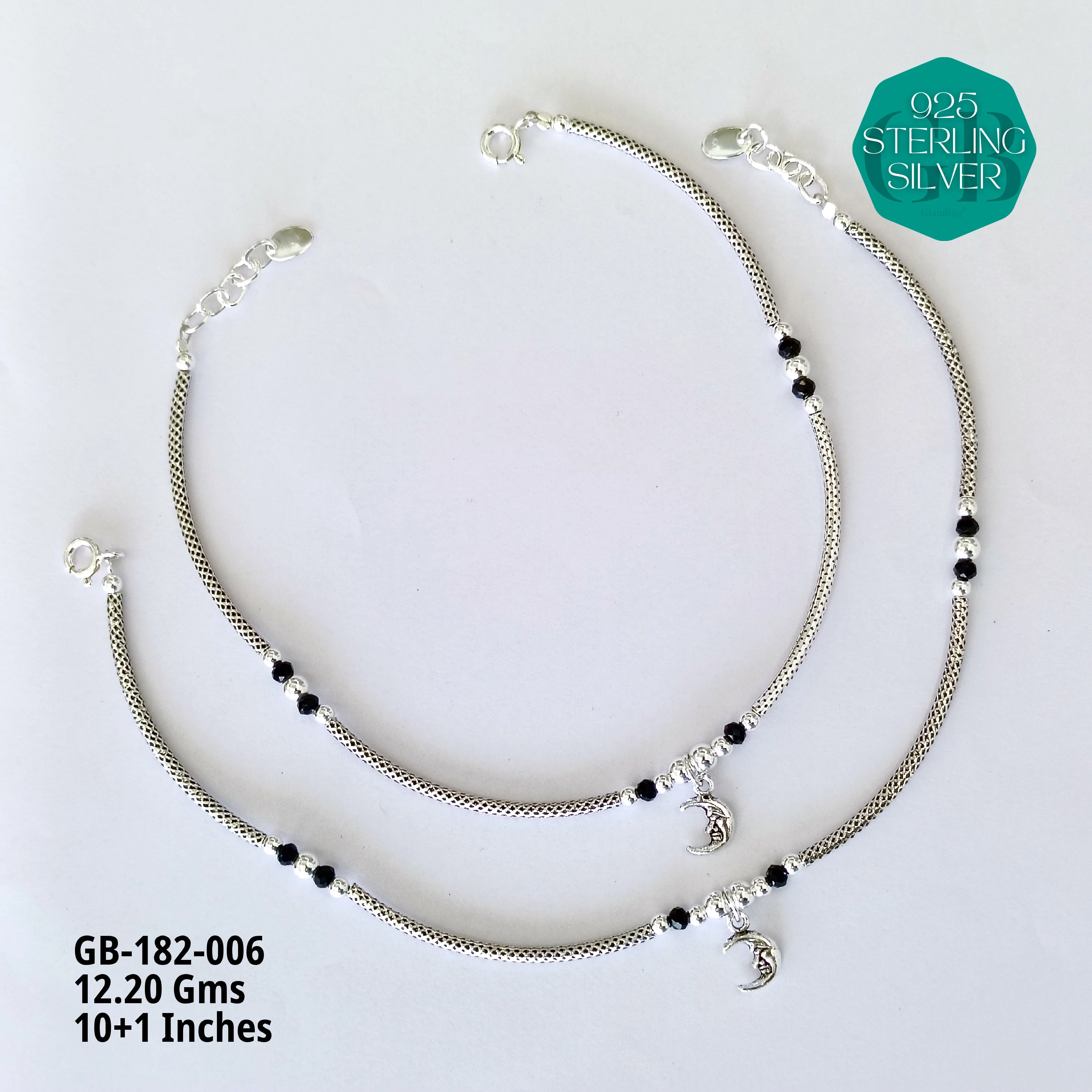 EVIL-EYE PIPE ANKLETS - Premium 925 Silver Jewellery - SKU: GB-182-006 - Hyderabad Silver Importers