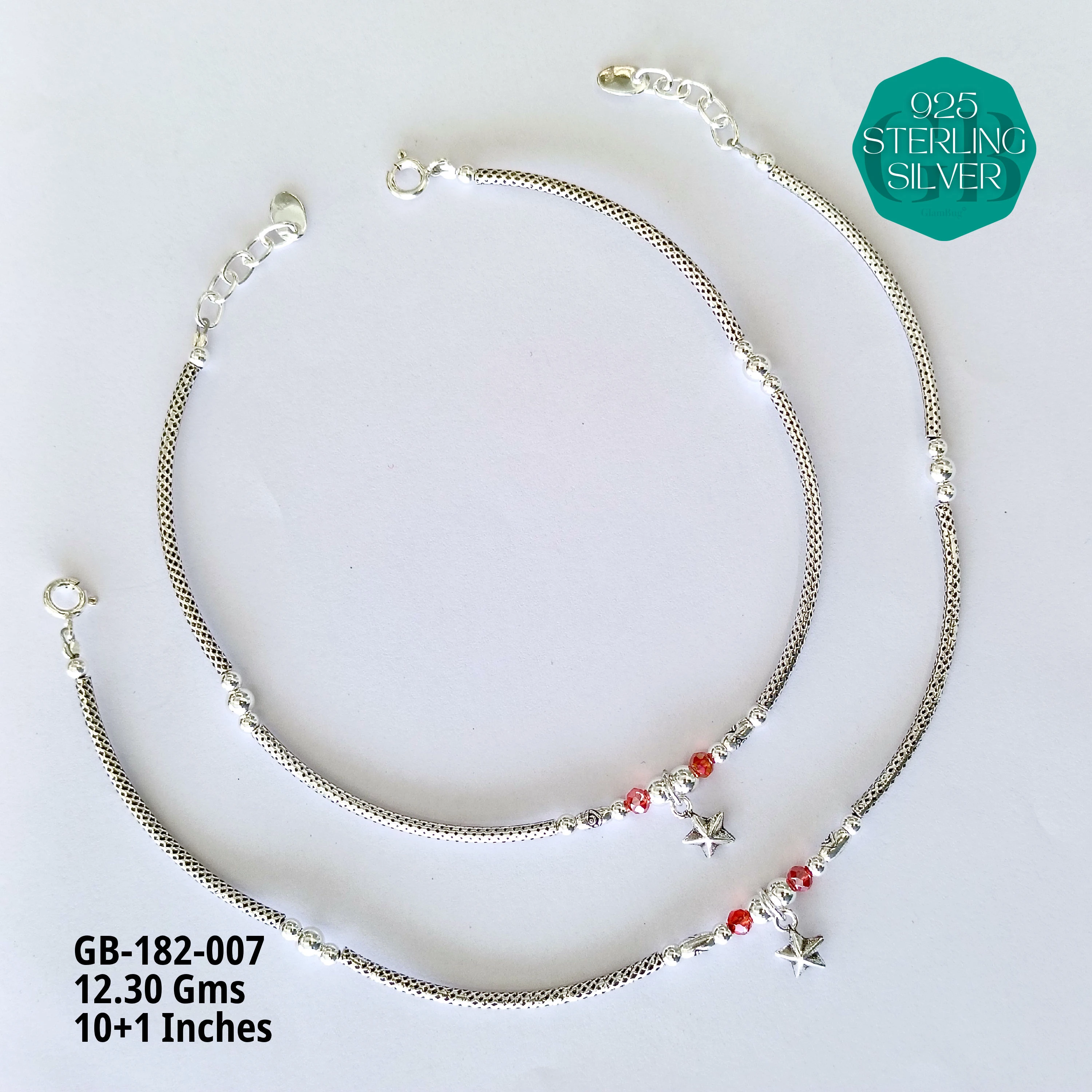 EVIL-EYE PIPE ANKLETS - Premium 925 Silver Jewellery - SKU: GB-182-007 - Hyderabad Silver Importers