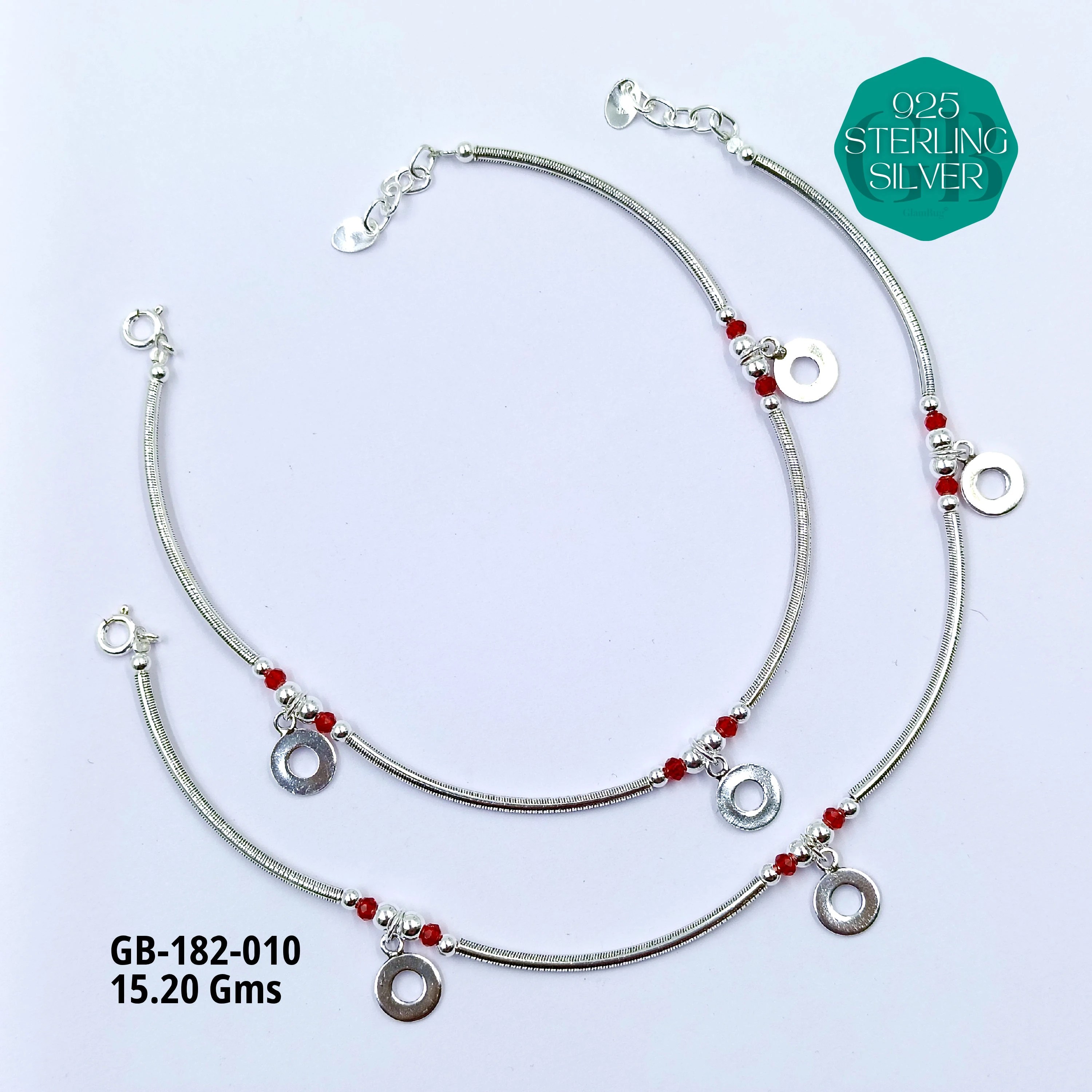EVIL-EYE PIPE ANKLETS - Premium 925 Silver Jewellery - SKU: GB-182-010 - Hyderabad Silver Importers
