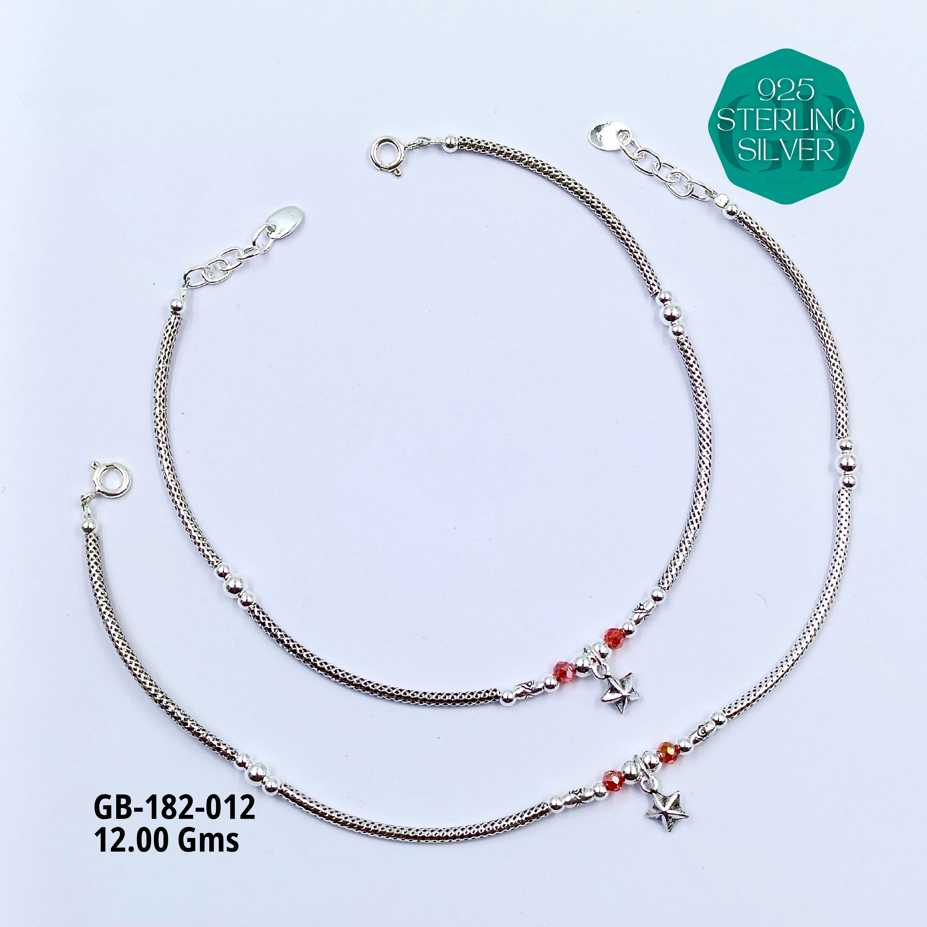 EVIL-EYE PIPE ANKLETS - Premium 925 Silver Jewellery - SKU: GB-182-012 - Hyderabad Silver Importers