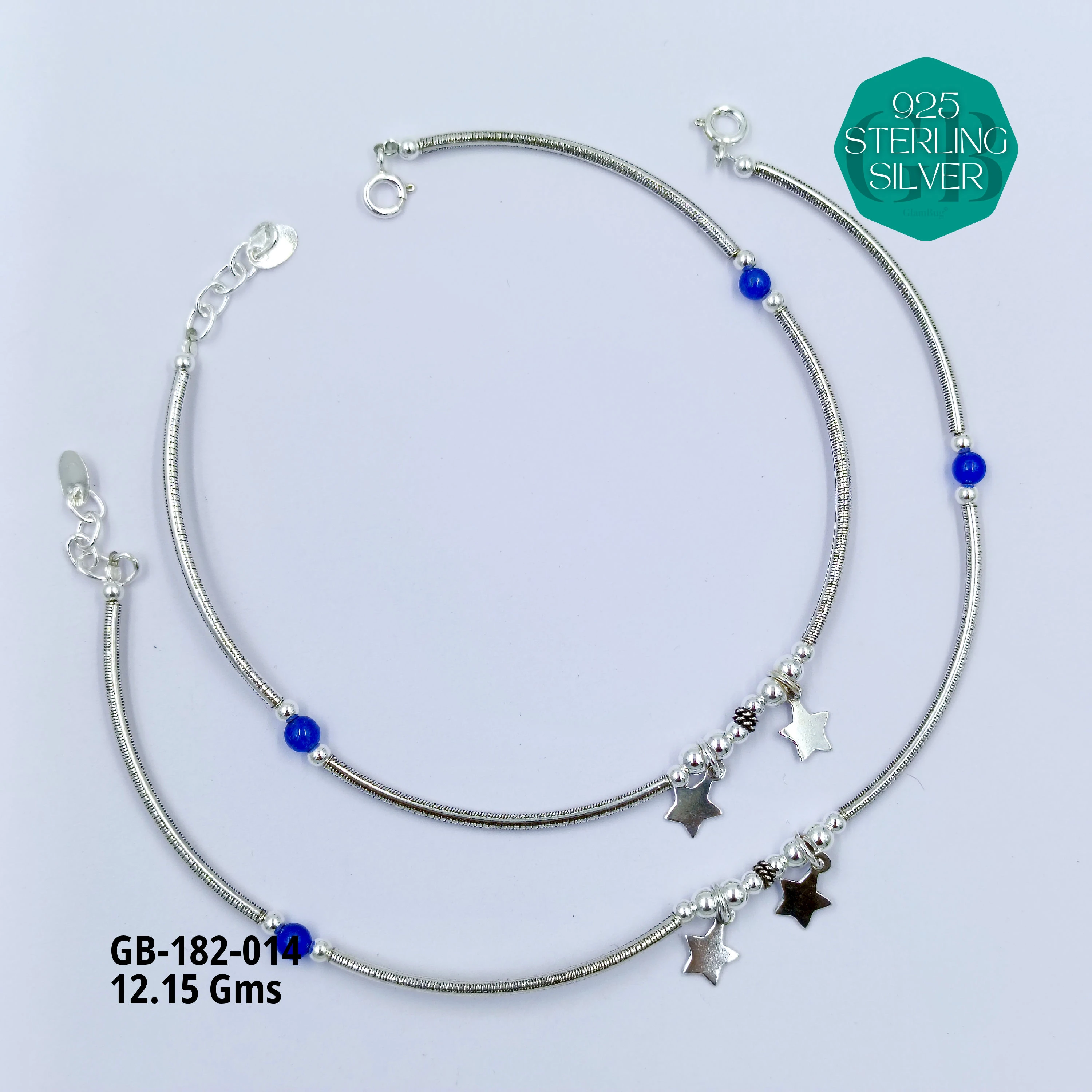 EVIL-EYE PIPE ANKLETS - Premium 925 Silver Jewellery - SKU: GB-182-014 - Hyderabad Silver Importers