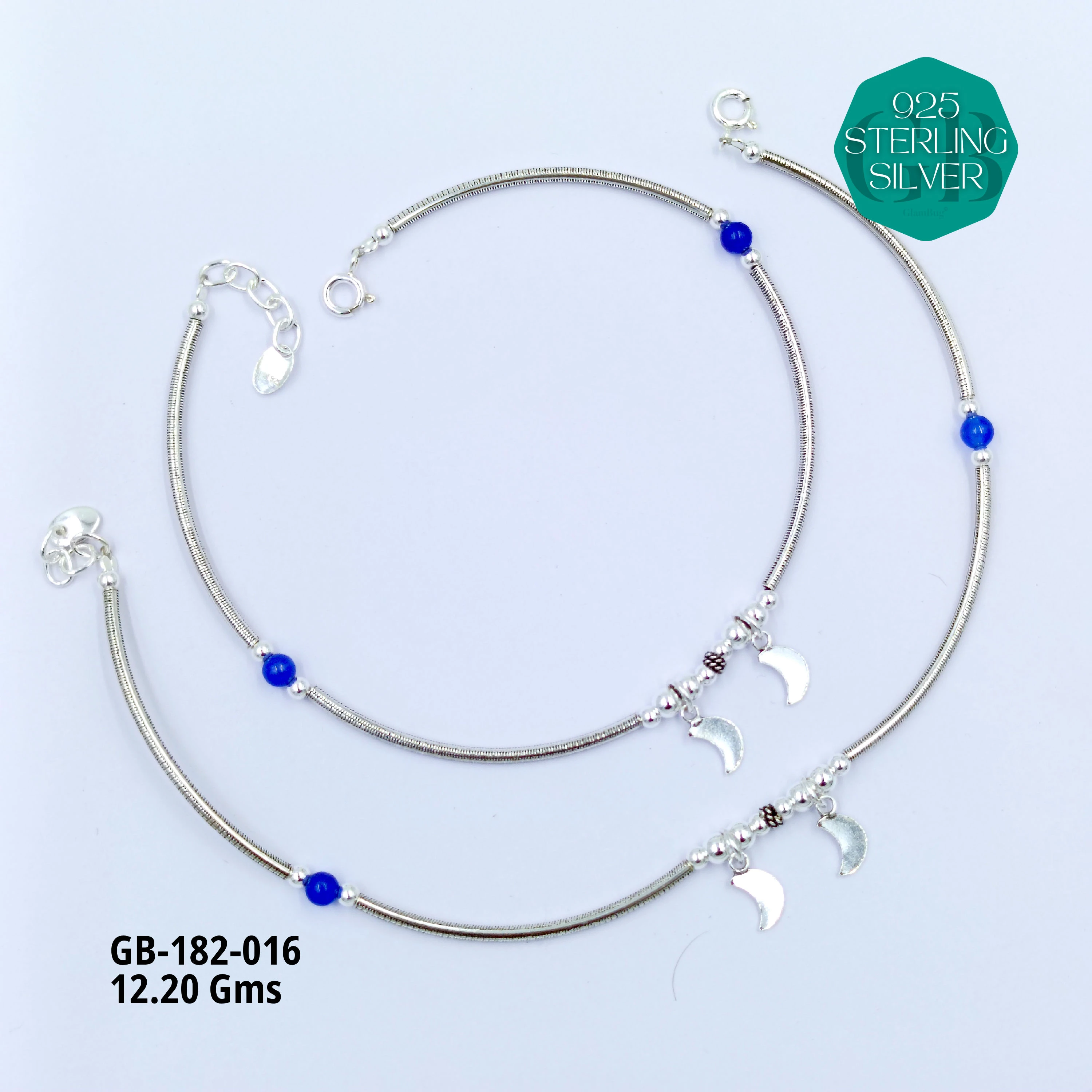 EVIL-EYE PIPE ANKLETS - Premium 925 Silver Jewellery - SKU: GB-182-016 - Hyderabad Silver Importers