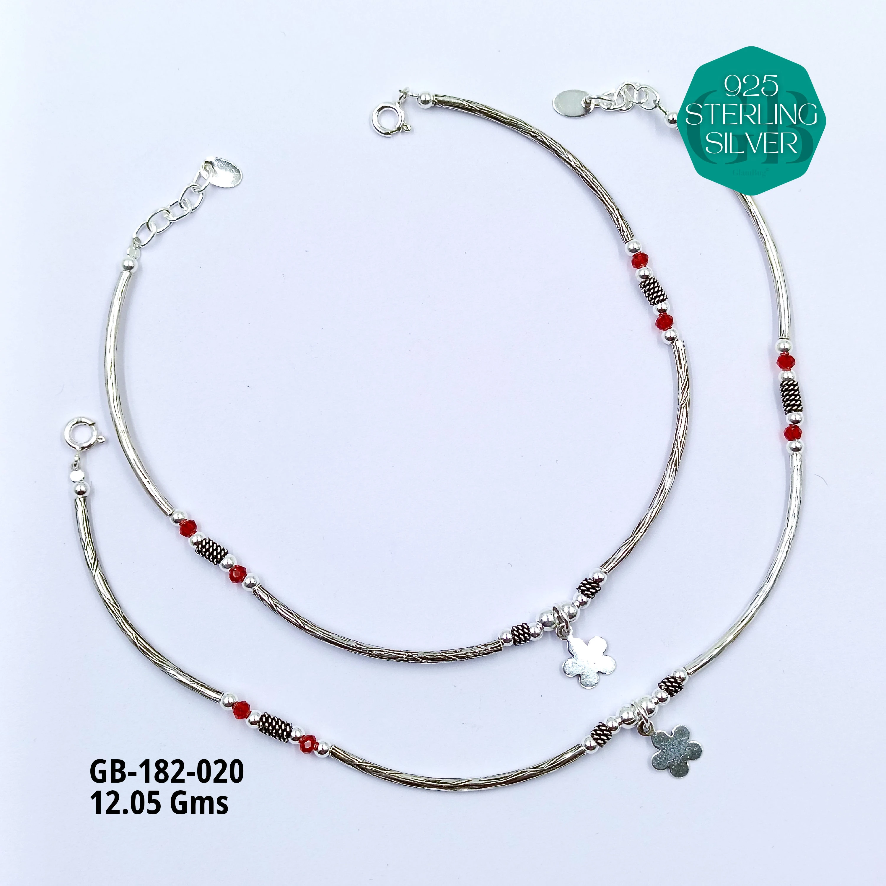 EVIL-EYE PIPE ANKLETS - Premium 925 Silver Jewellery - SKU: GB-182-020 - Hyderabad Silver Importers