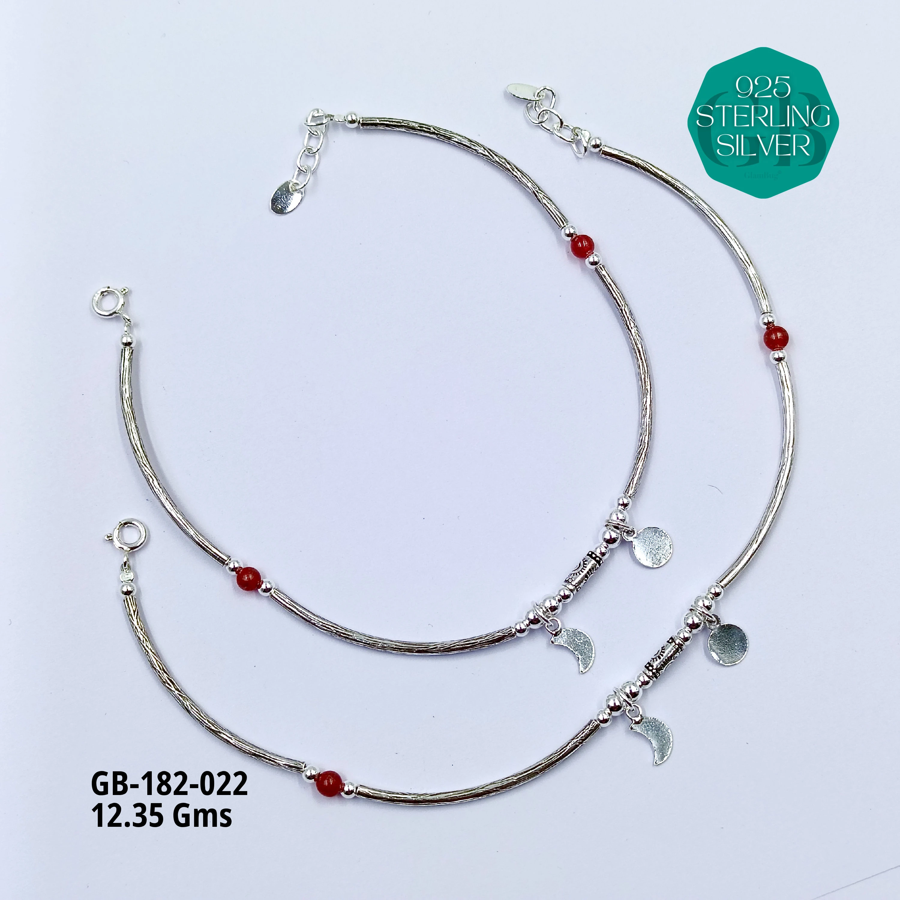 EVIL-EYE PIPE ANKLETS - Premium 925 Silver Jewellery - SKU: GB-182-022 - Hyderabad Silver Importers