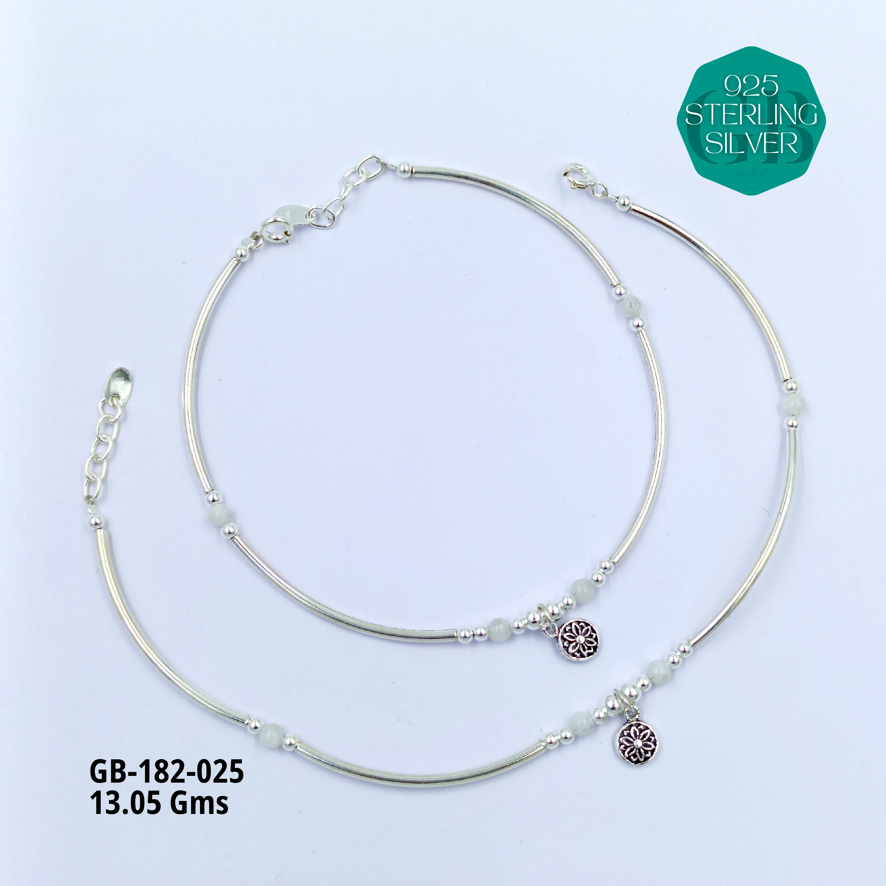 EVIL-EYE PIPE ANKLETS - Premium 925 Silver Jewellery - SKU: GB-182-025 - Hyderabad Silver Importers
