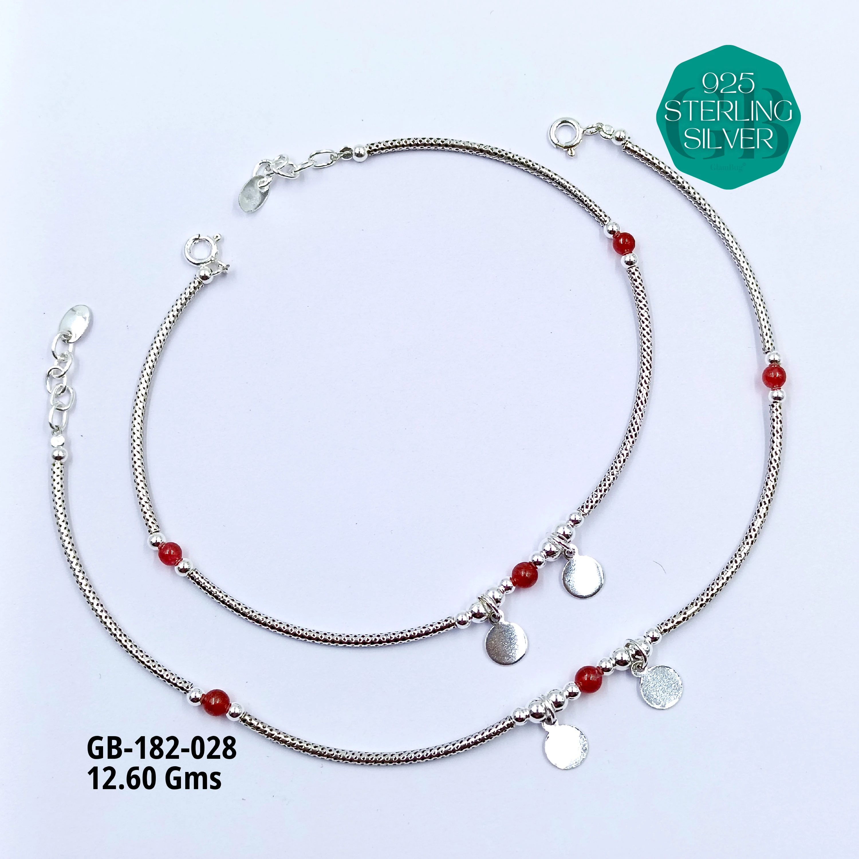 EVIL-EYE PIPE ANKLETS - Premium 925 Silver Jewellery - SKU: GB-182-028 - Hyderabad Silver Importers