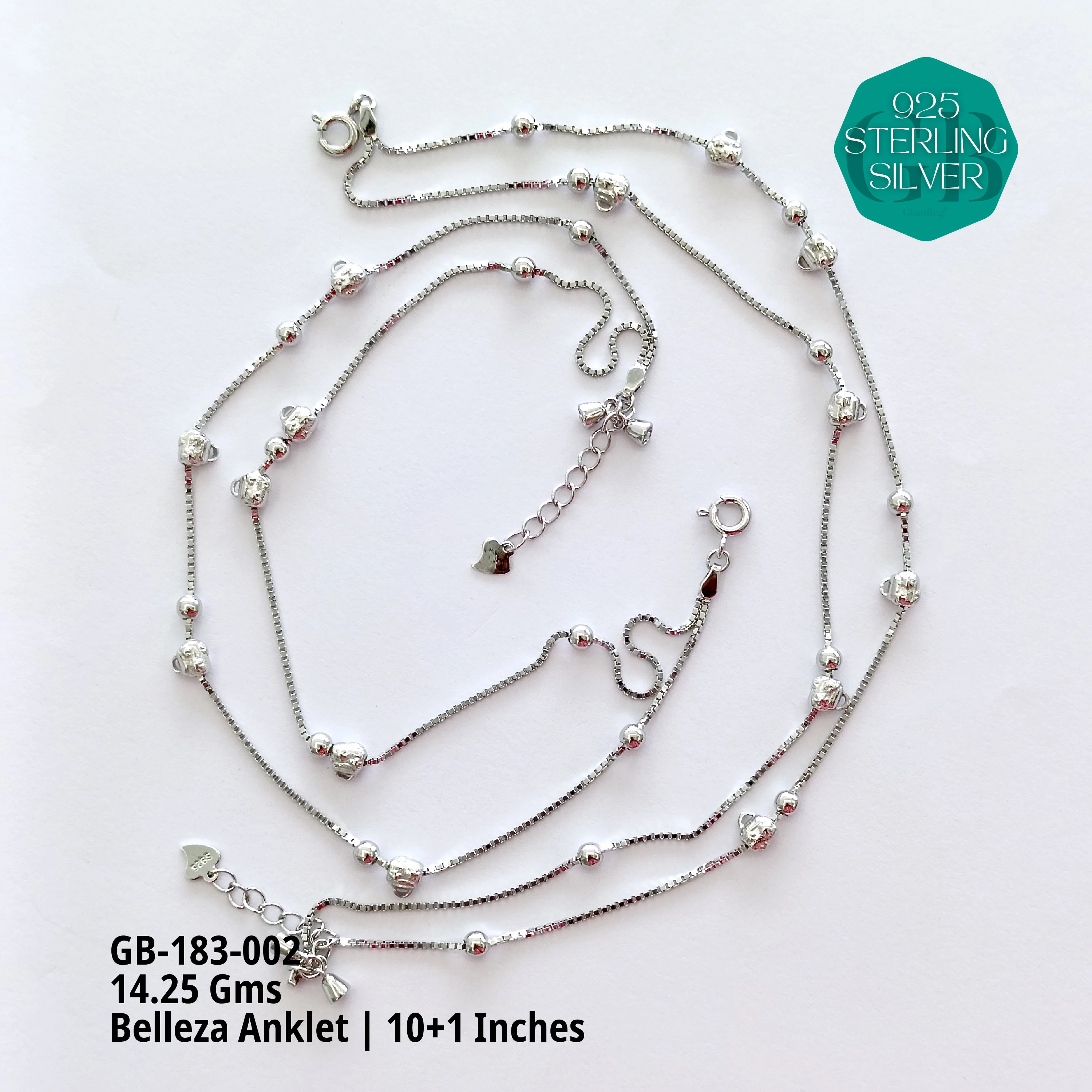 BELLEZA ANKLETS - Premium 925 Silver Jewellery - SKU: GB-183-002 - Hyderabad Silver Importers