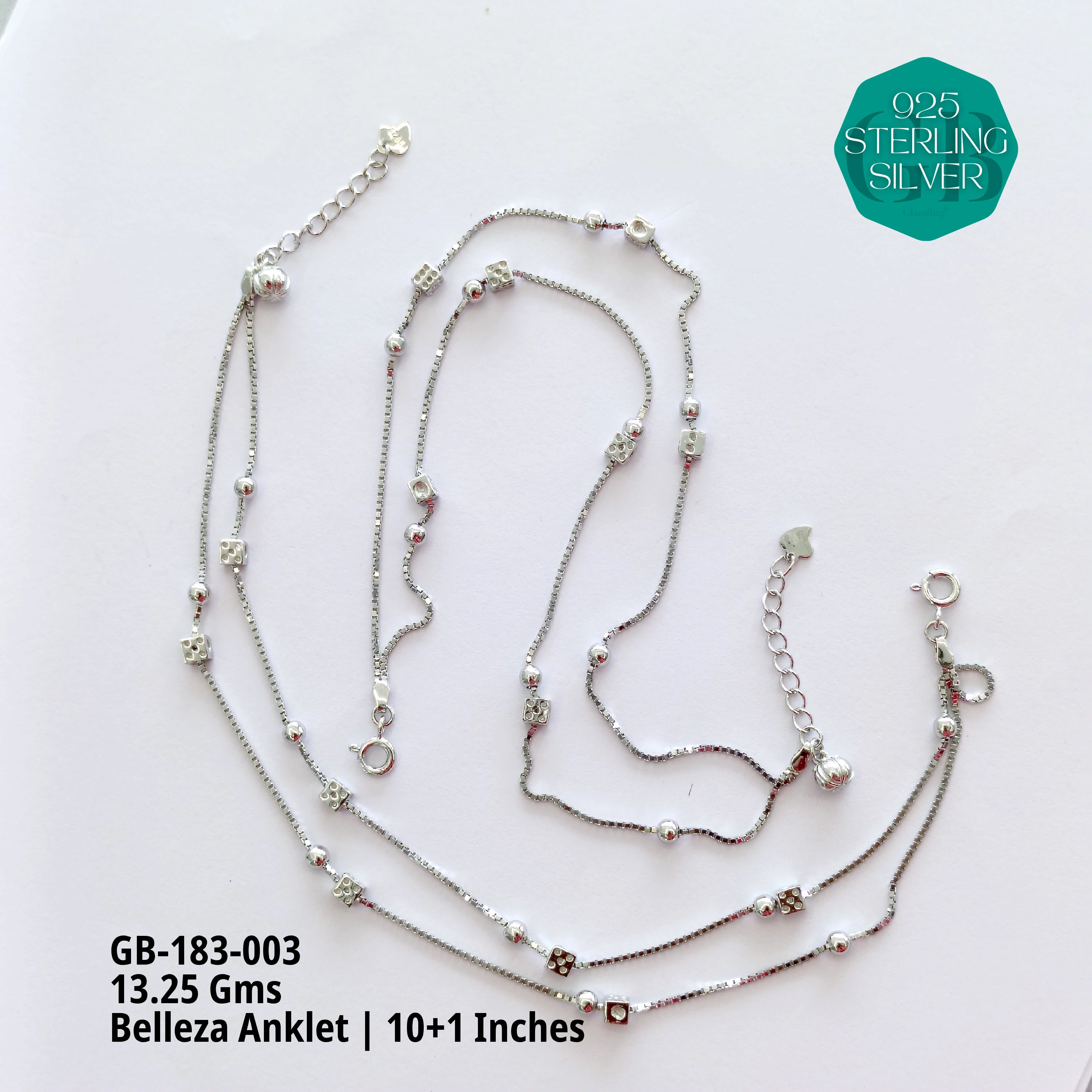 BELLEZA ANKLETS - Premium 925 Silver Jewellery - SKU: GB-183-003 - Hyderabad Silver Importers