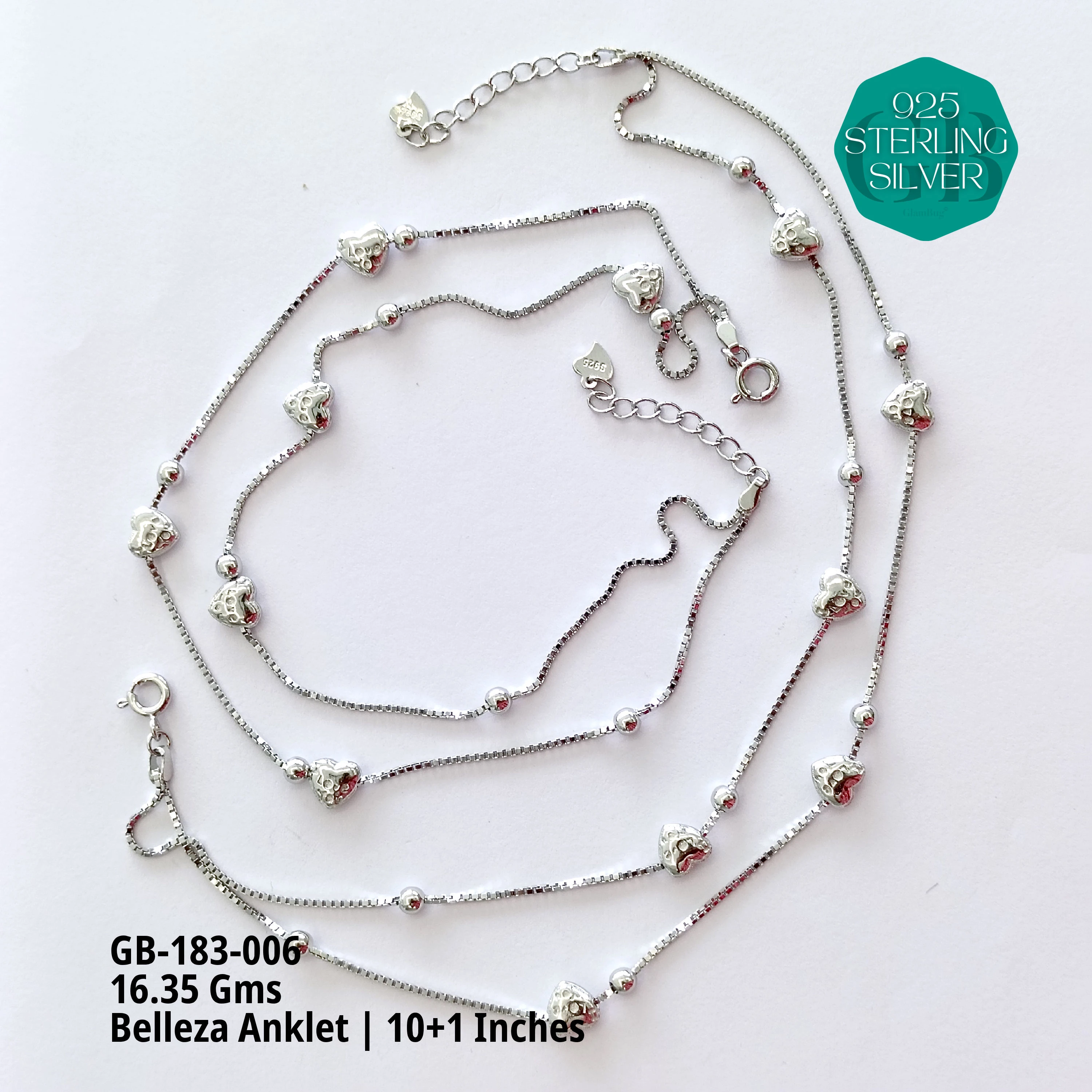 BELLEZA ANKLETS - Premium 925 Silver Jewellery - SKU: GB-183-006 - Hyderabad Silver Importers