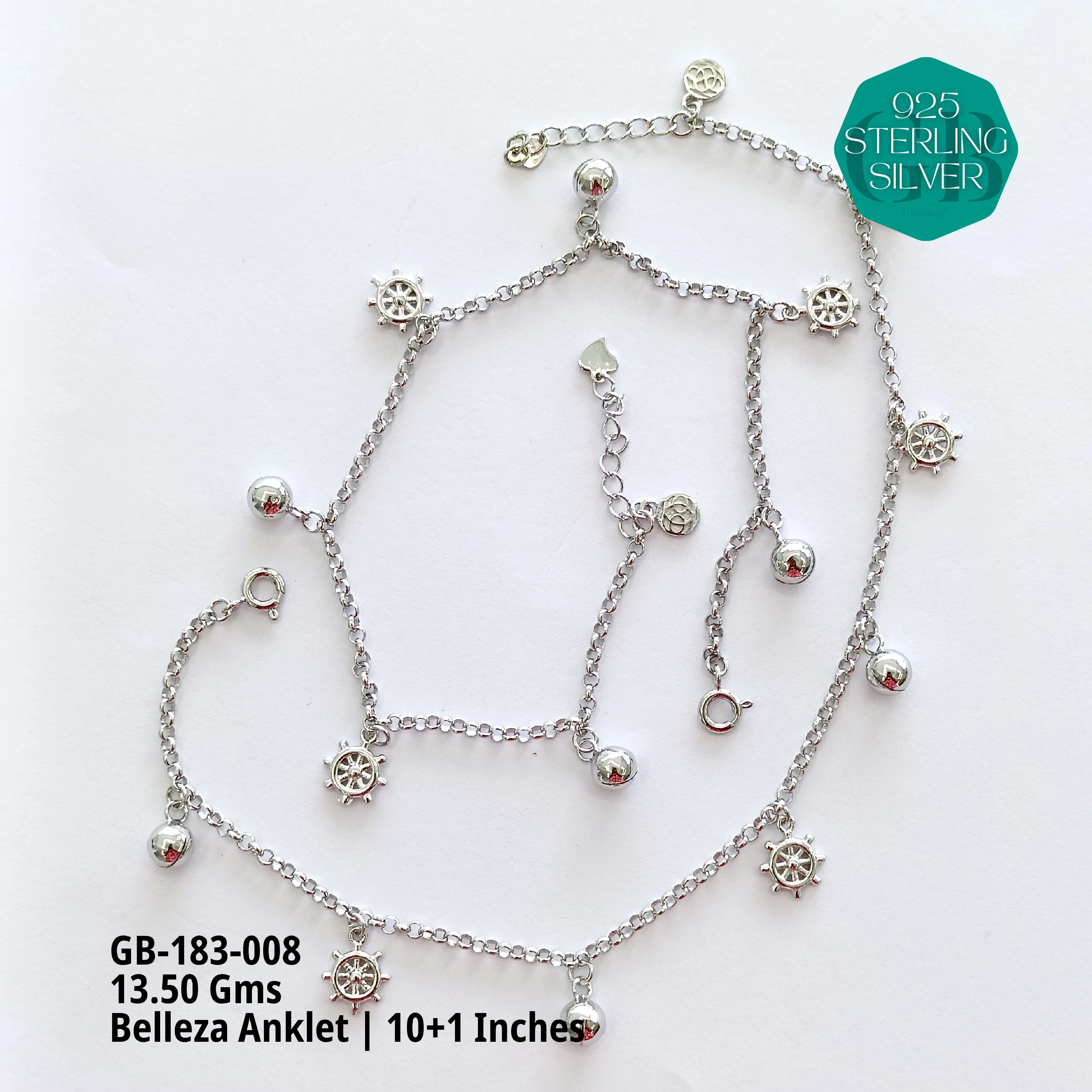 BELLEZA ANKLETS - Premium 925 Silver Jewellery - SKU: GB-183-008 - Hyderabad Silver Importers