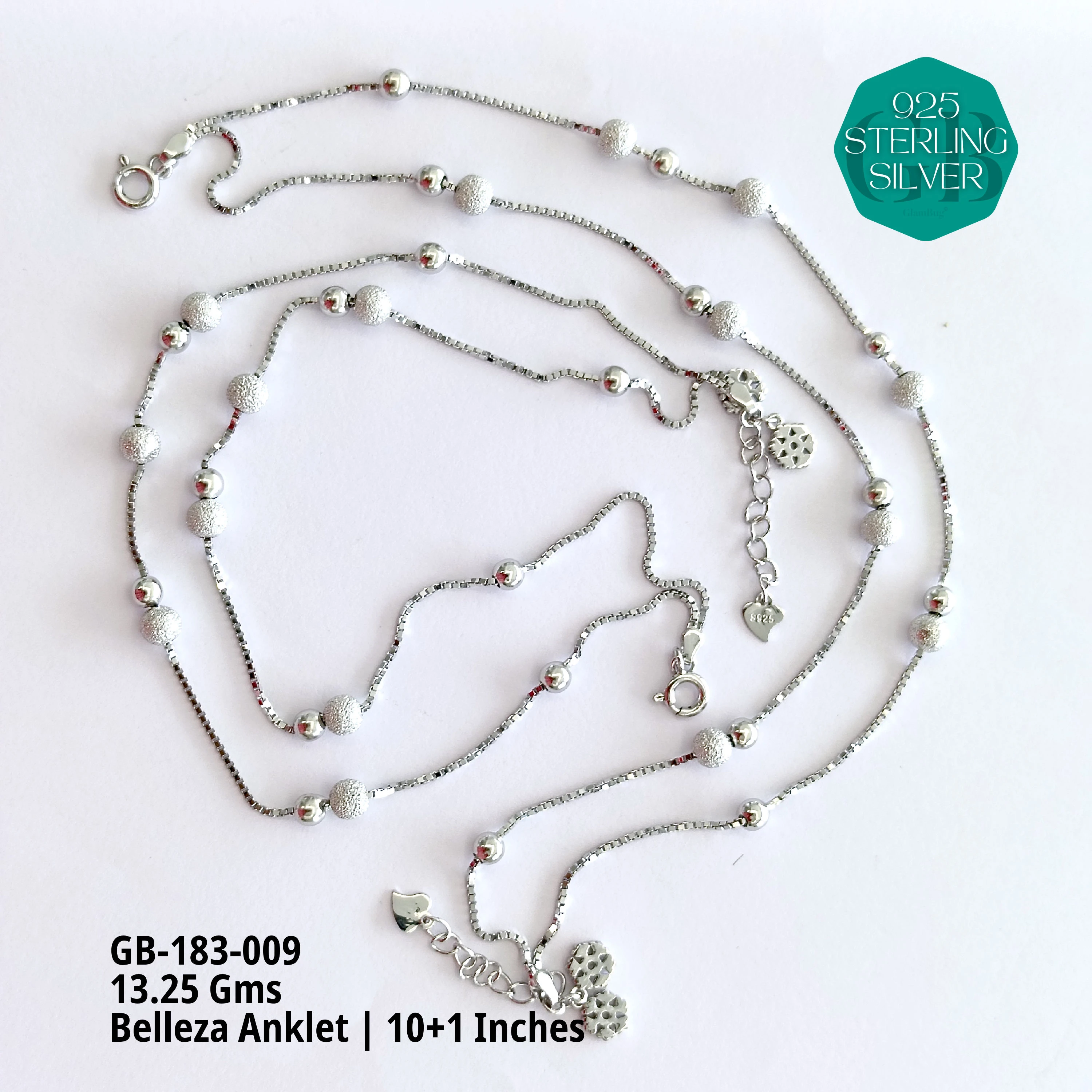 BELLEZA ANKLETS - Premium 925 Silver Jewellery - SKU: GB-183-009 - Hyderabad Silver Importers