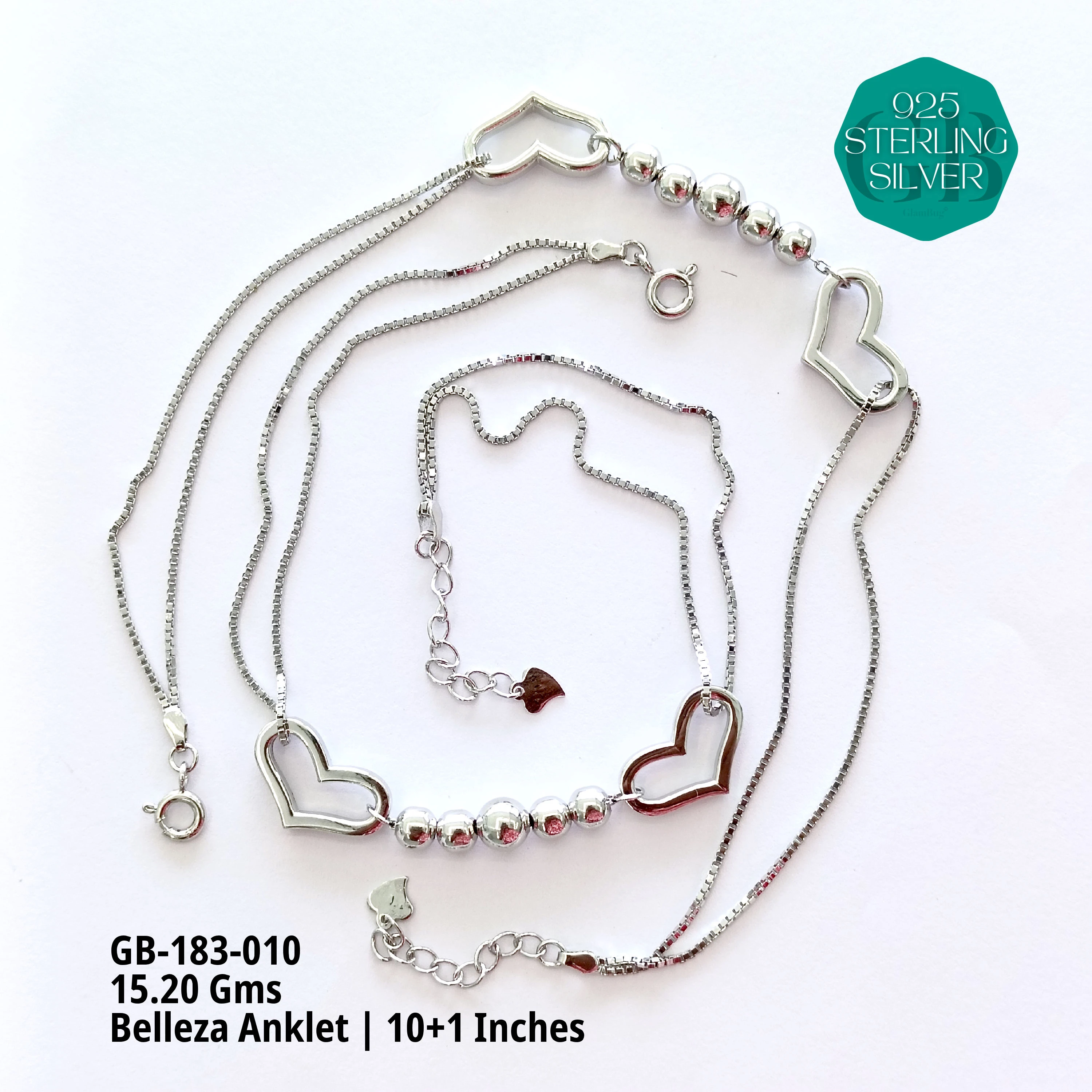 BELLEZA ANKLETS - Premium 925 Silver Jewellery - SKU: GB-183-010 - Hyderabad Silver Importers