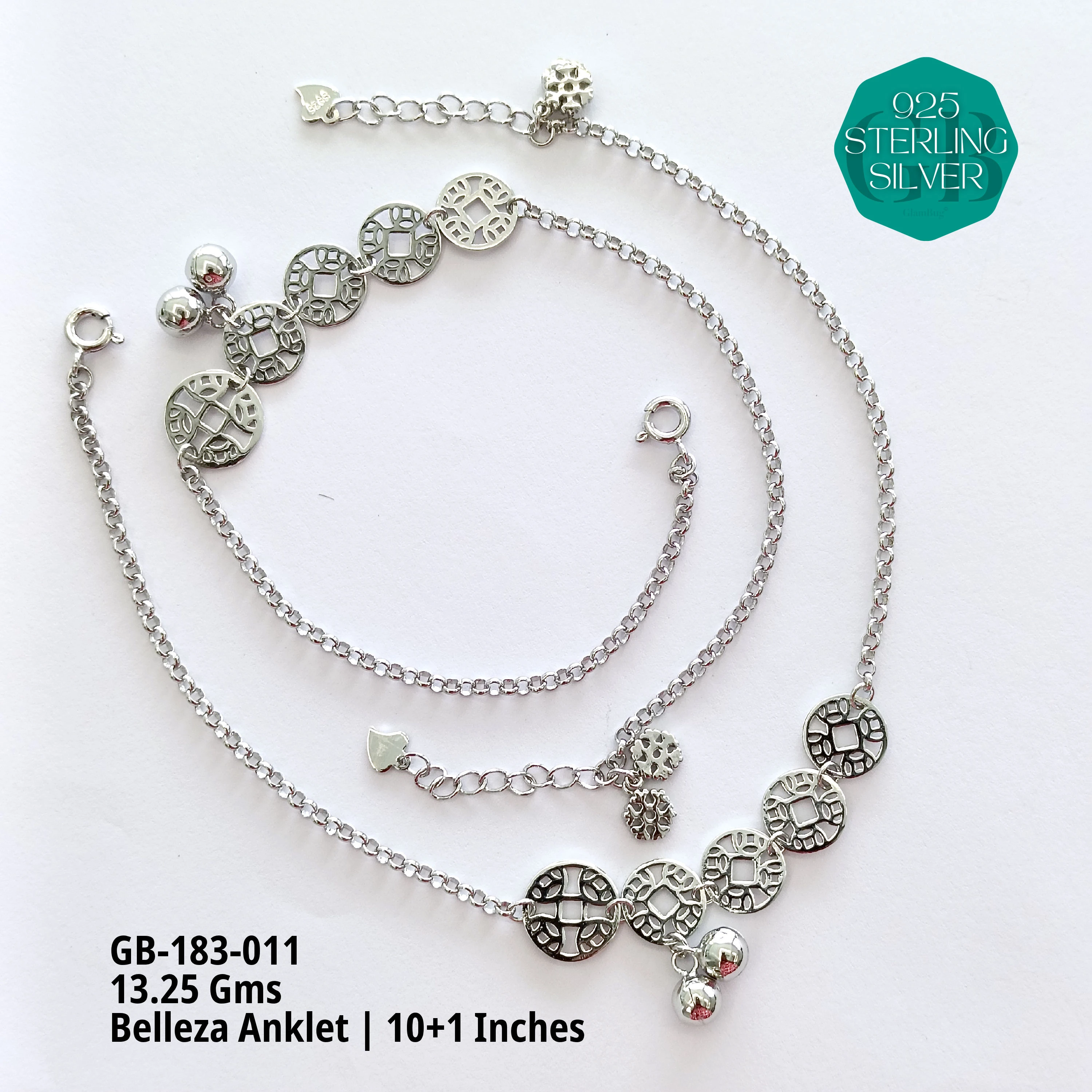 BELLEZA ANKLETS - Premium 925 Silver Jewellery - SKU: GB-183-011 - Hyderabad Silver Importers