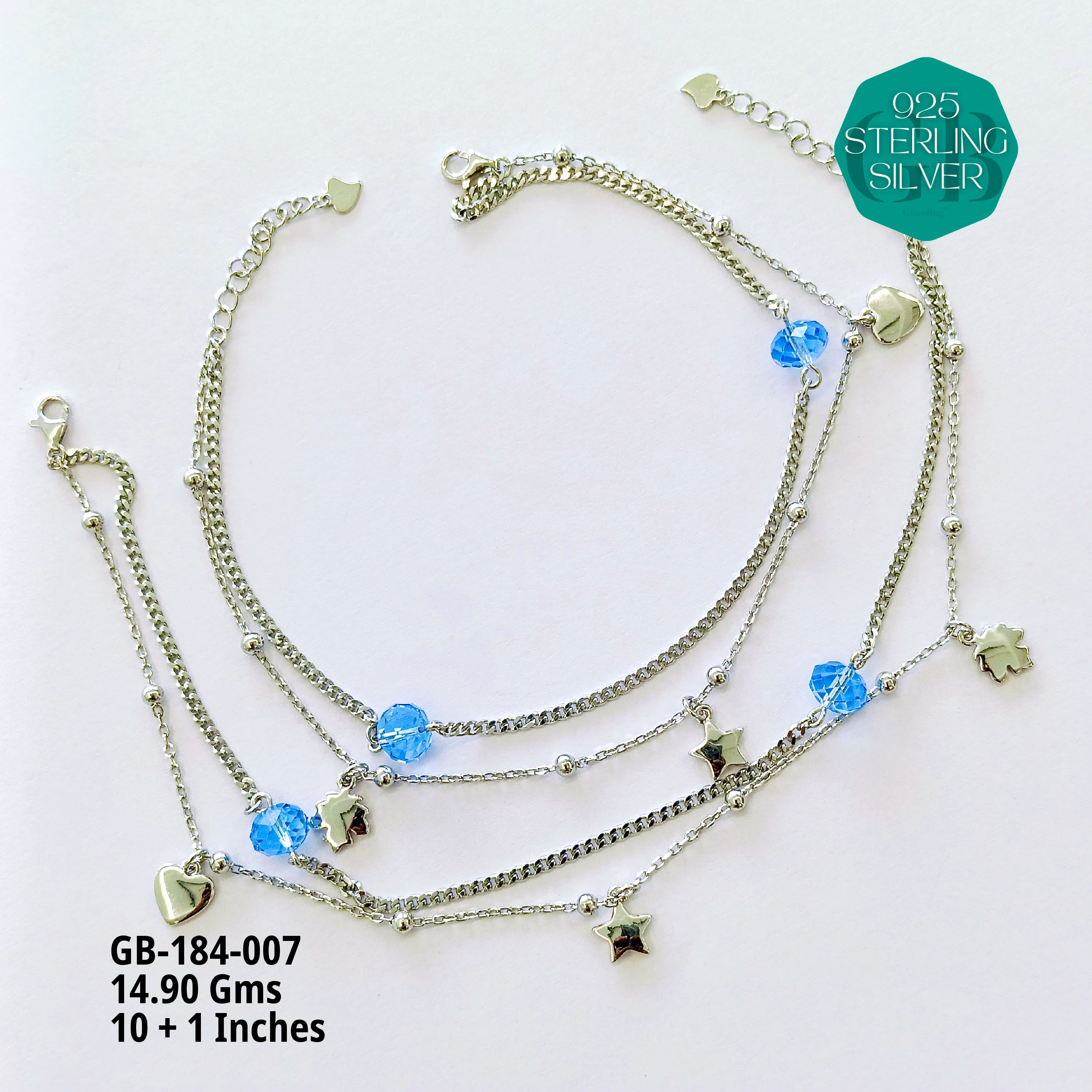 FANCY CRYSTAL ANKLETS - Premium 925 Silver Jewellery - SKU: GB-184-007 - Hyderabad Silver Importers