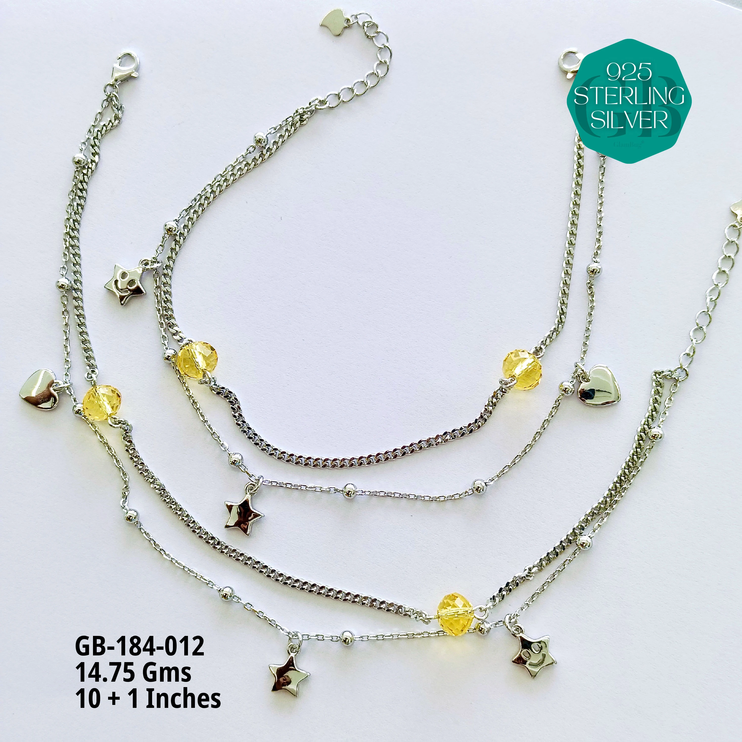 FANCY CRYSTAL ANKLETS - Premium 925 Silver Jewellery - SKU: GB-184-012 - Hyderabad Silver Importers
