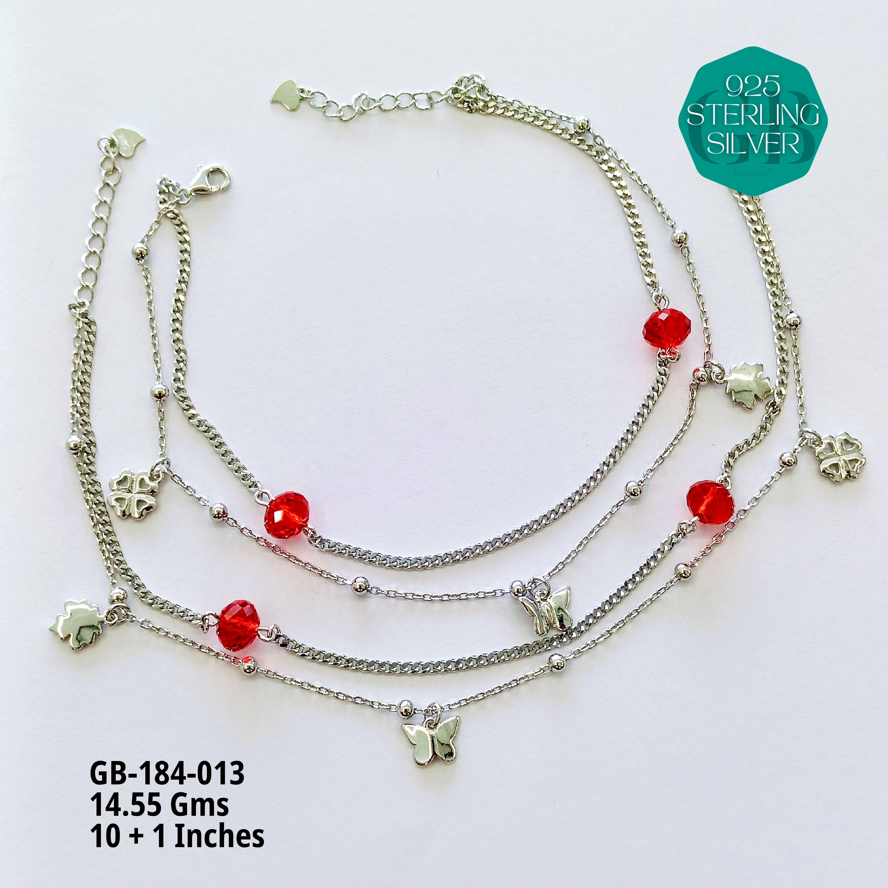FANCY CRYSTAL ANKLETS - Premium 925 Silver Jewellery - SKU: GB-184-013 - Hyderabad Silver Importers