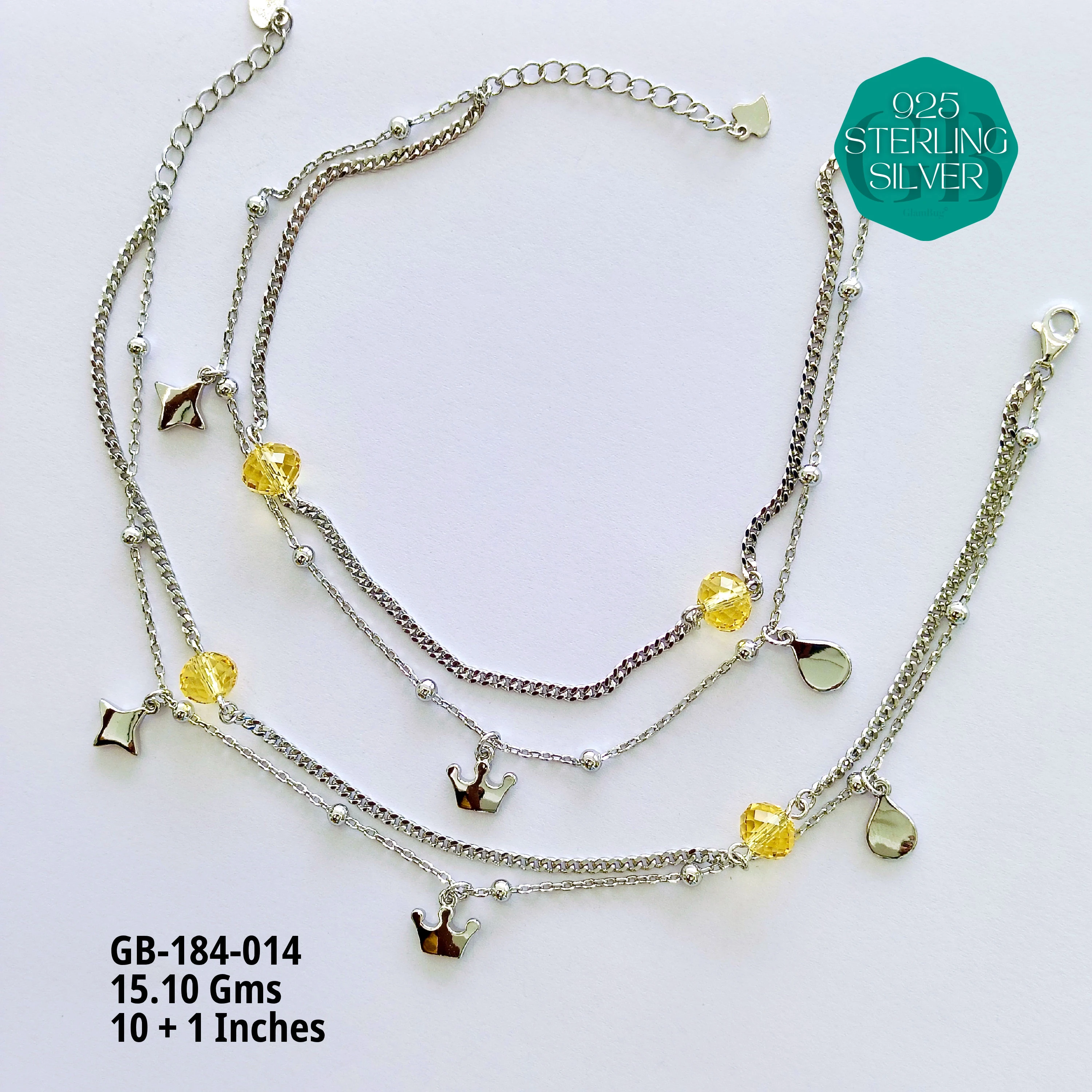 FANCY CRYSTAL ANKLETS - Premium 925 Silver Jewellery - SKU: GB-184-014 - Hyderabad Silver Importers