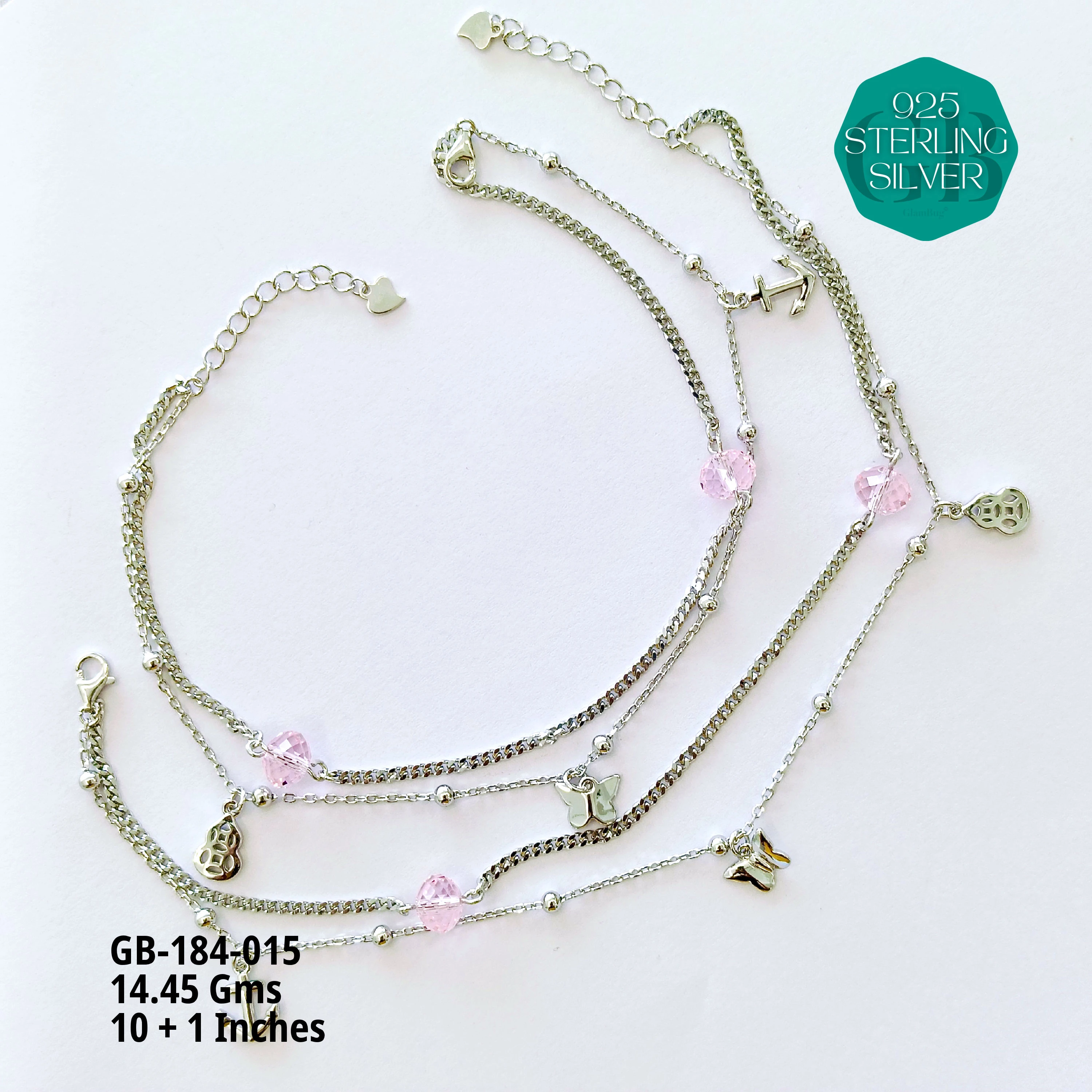 FANCY CRYSTAL ANKLETS - Premium 925 Silver Jewellery - SKU: GB-184-015 - Hyderabad Silver Importers