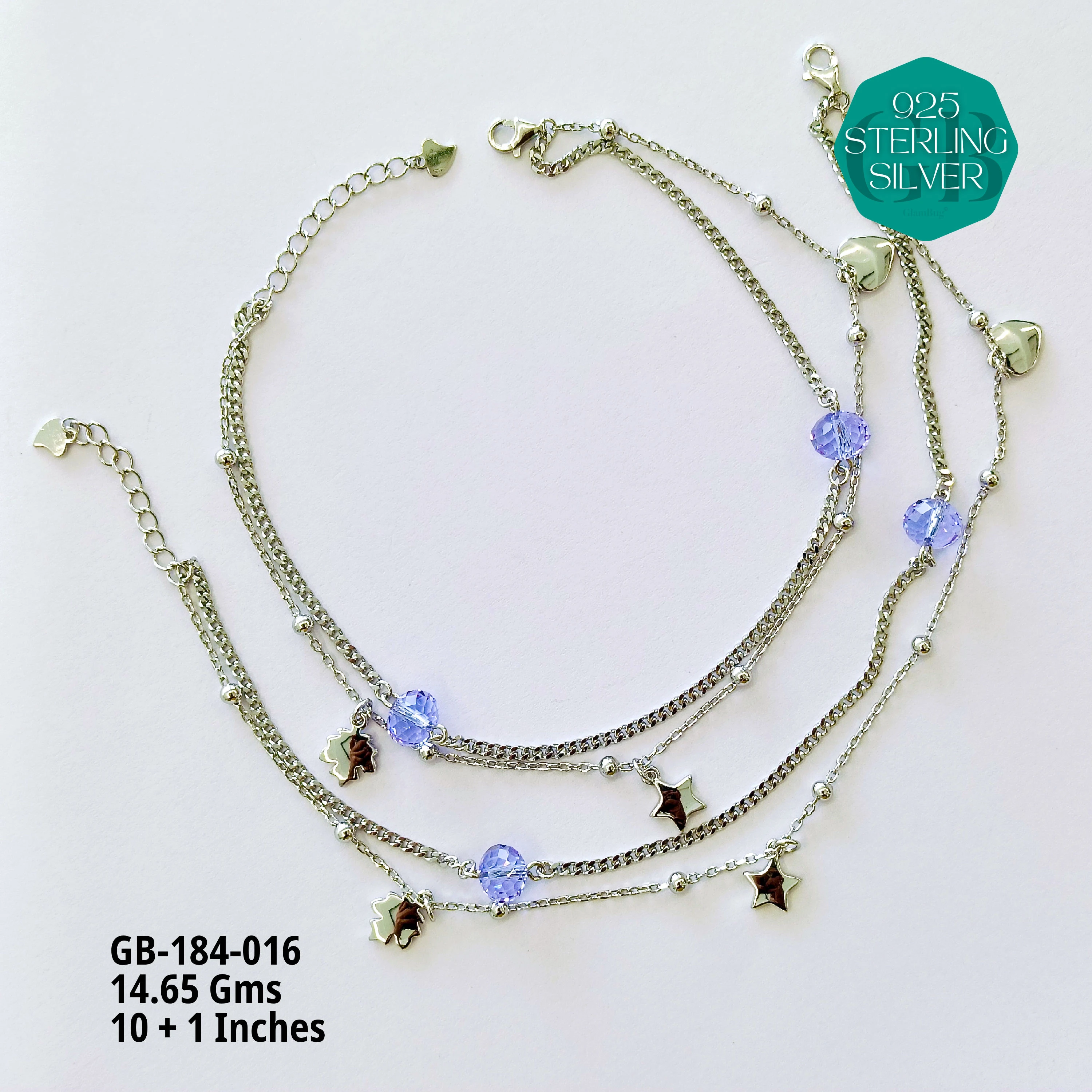 FANCY CRYSTAL ANKLETS - Premium 925 Silver Jewellery - SKU: GB-184-016 - Hyderabad Silver Importers