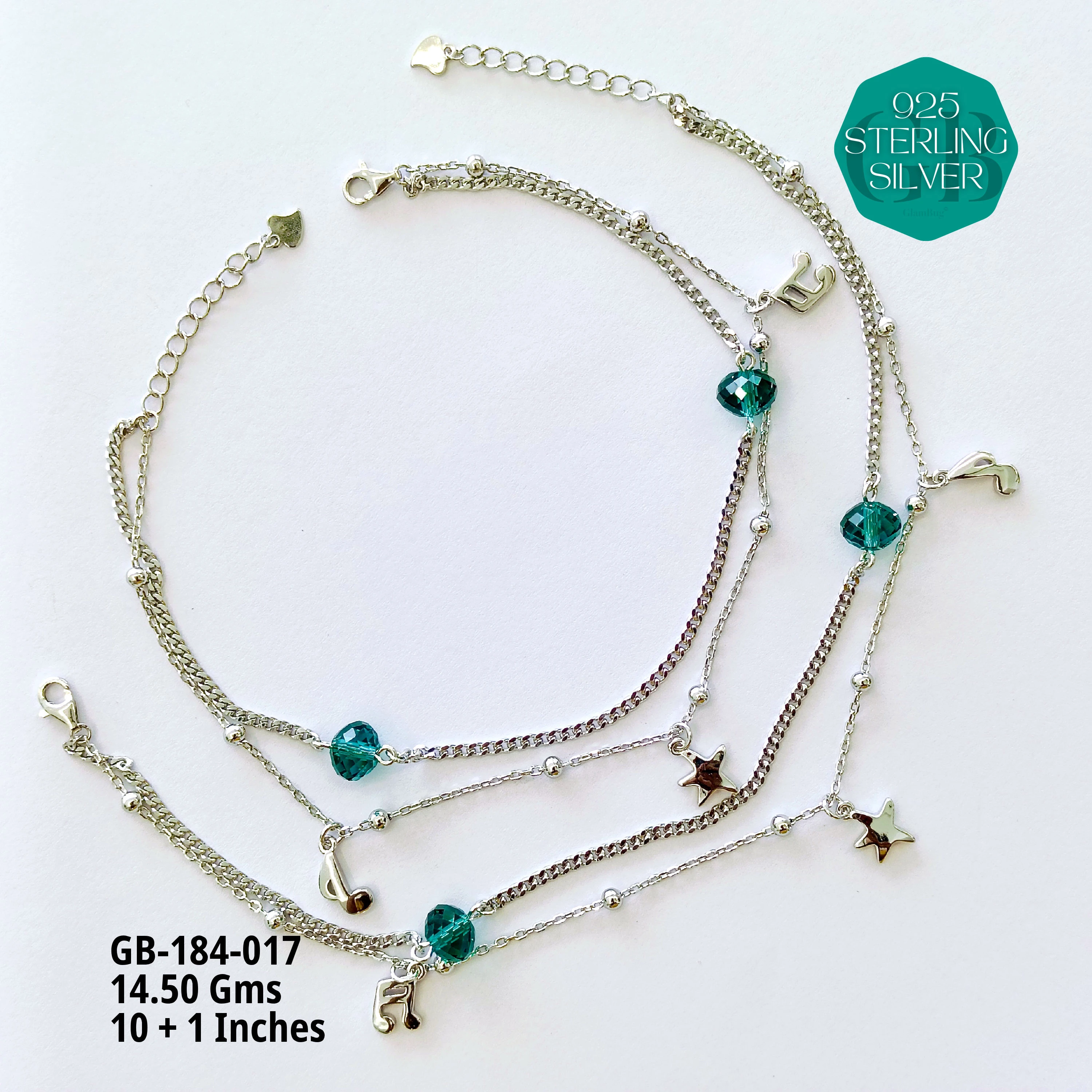 FANCY CRYSTAL ANKLETS - Premium 925 Silver Jewellery - SKU: GB-184-017 - Hyderabad Silver Importers