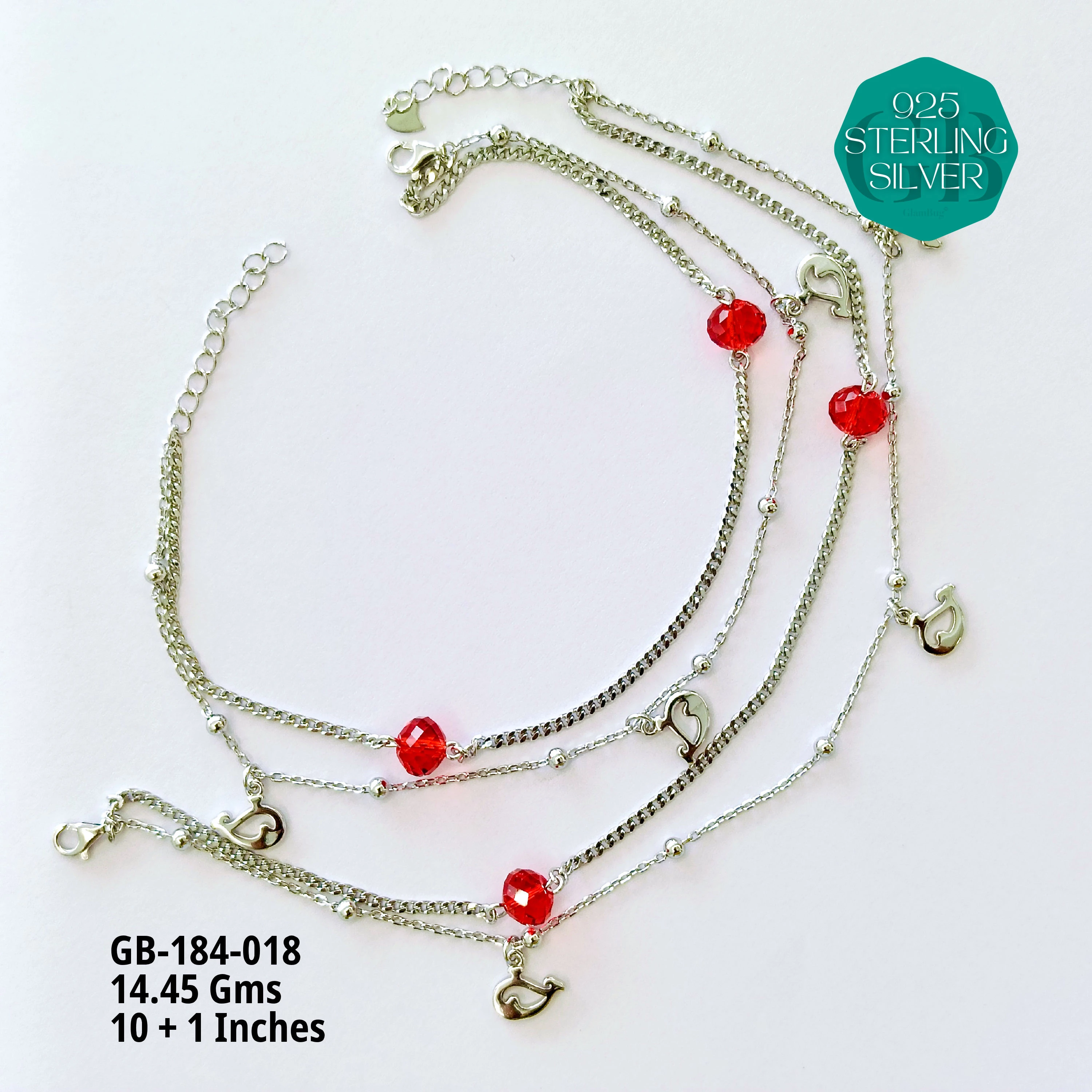 FANCY CRYSTAL ANKLETS - Premium 925 Silver Jewellery - SKU: GB-184-018 - Hyderabad Silver Importers