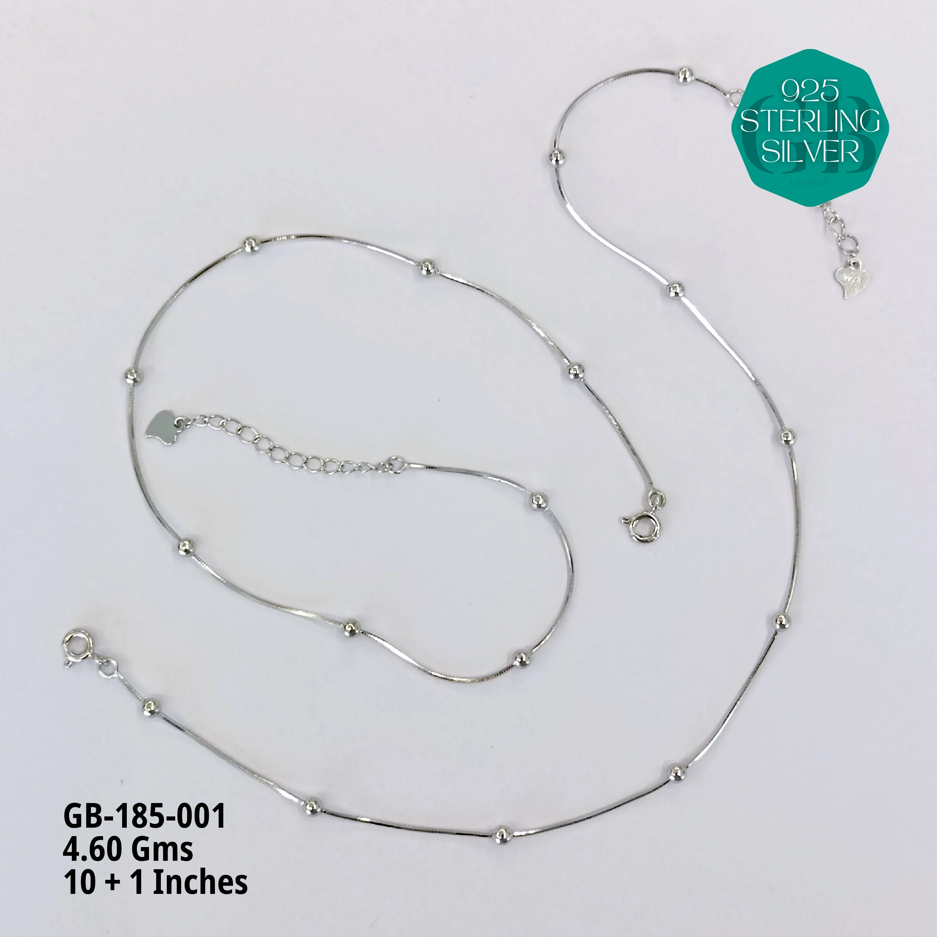 PREMIUM LIGHT WEIGHT ANKLETS - Premium 925 Silver Jewellery - SKU: GB-185-001 - Hyderabad Silver Importers