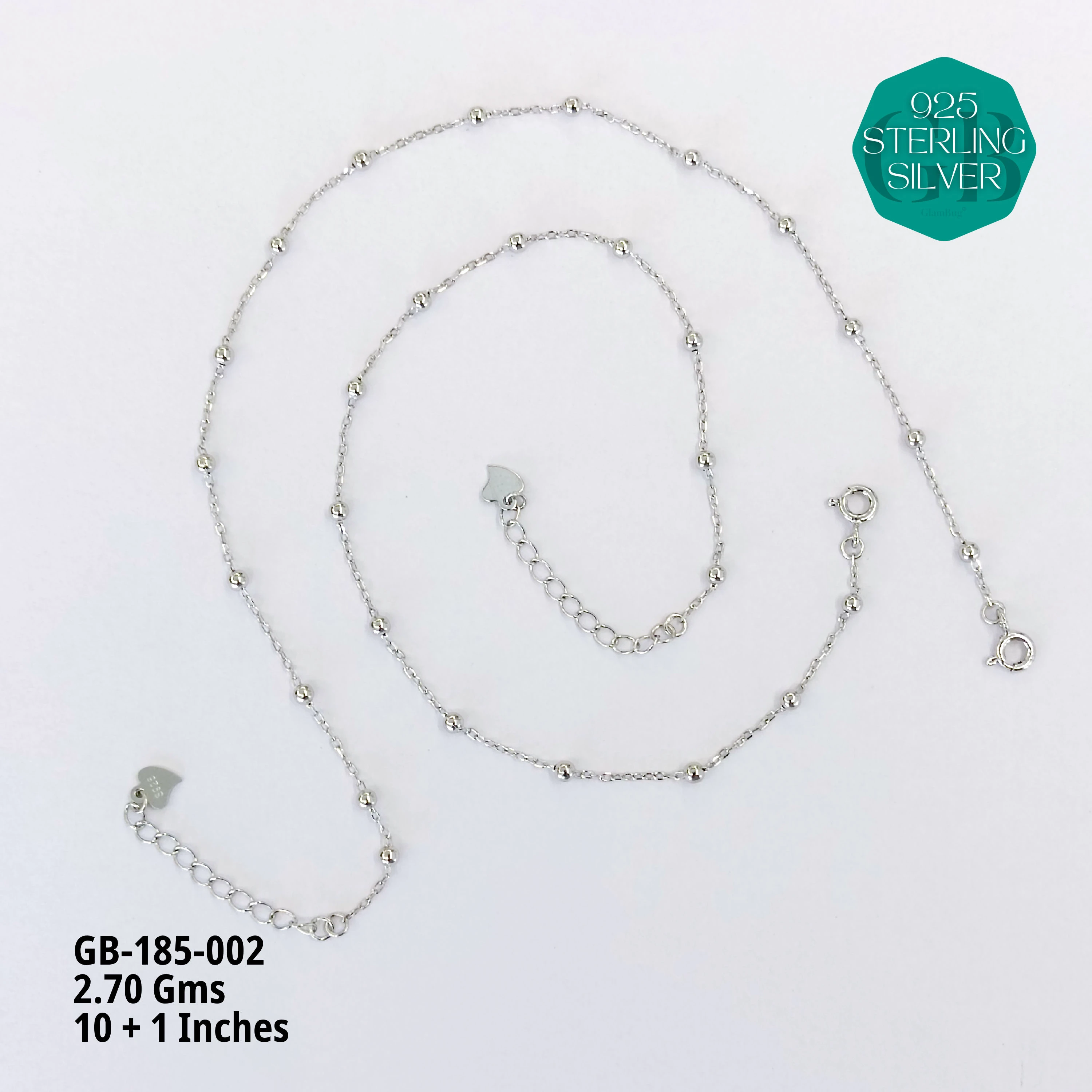 PREMIUM LIGHT WEIGHT ANKLETS - Premium 925 Silver Jewellery - SKU: GB-185-002 - Hyderabad Silver Importers