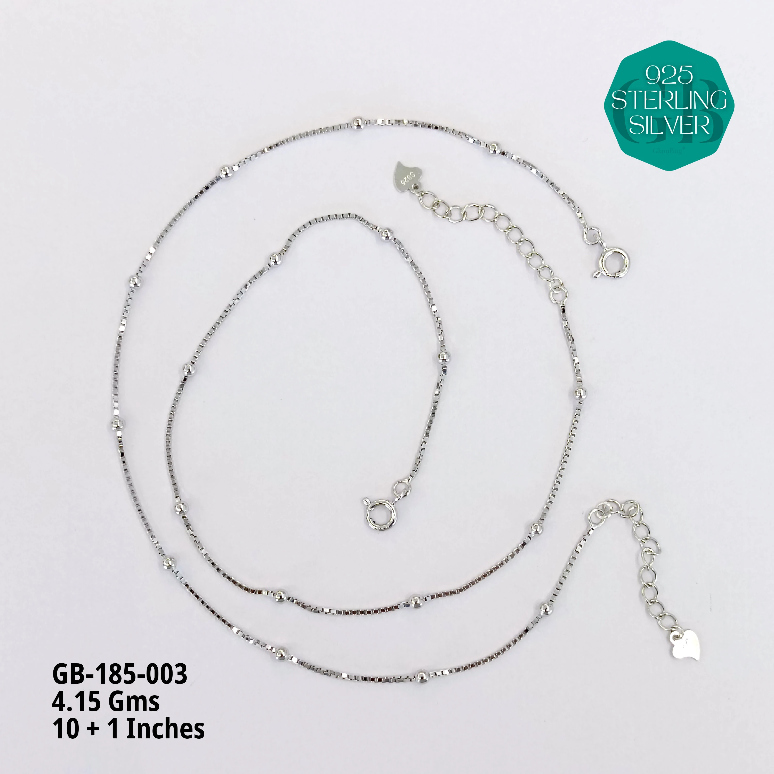 PREMIUM LIGHT WEIGHT ANKLETS - Premium 925 Silver Jewellery - SKU: GB-185-003 - Hyderabad Silver Importers