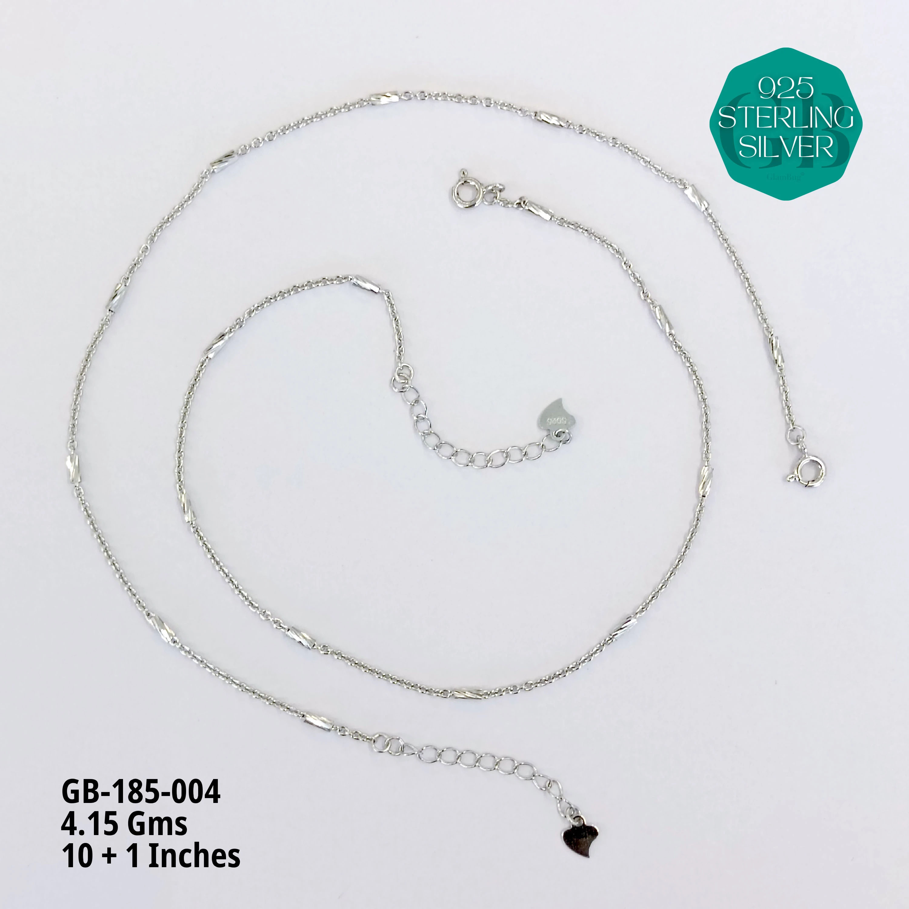 PREMIUM LIGHT WEIGHT ANKLETS - Premium 925 Silver Jewellery - SKU: GB-185-004 - Hyderabad Silver Importers