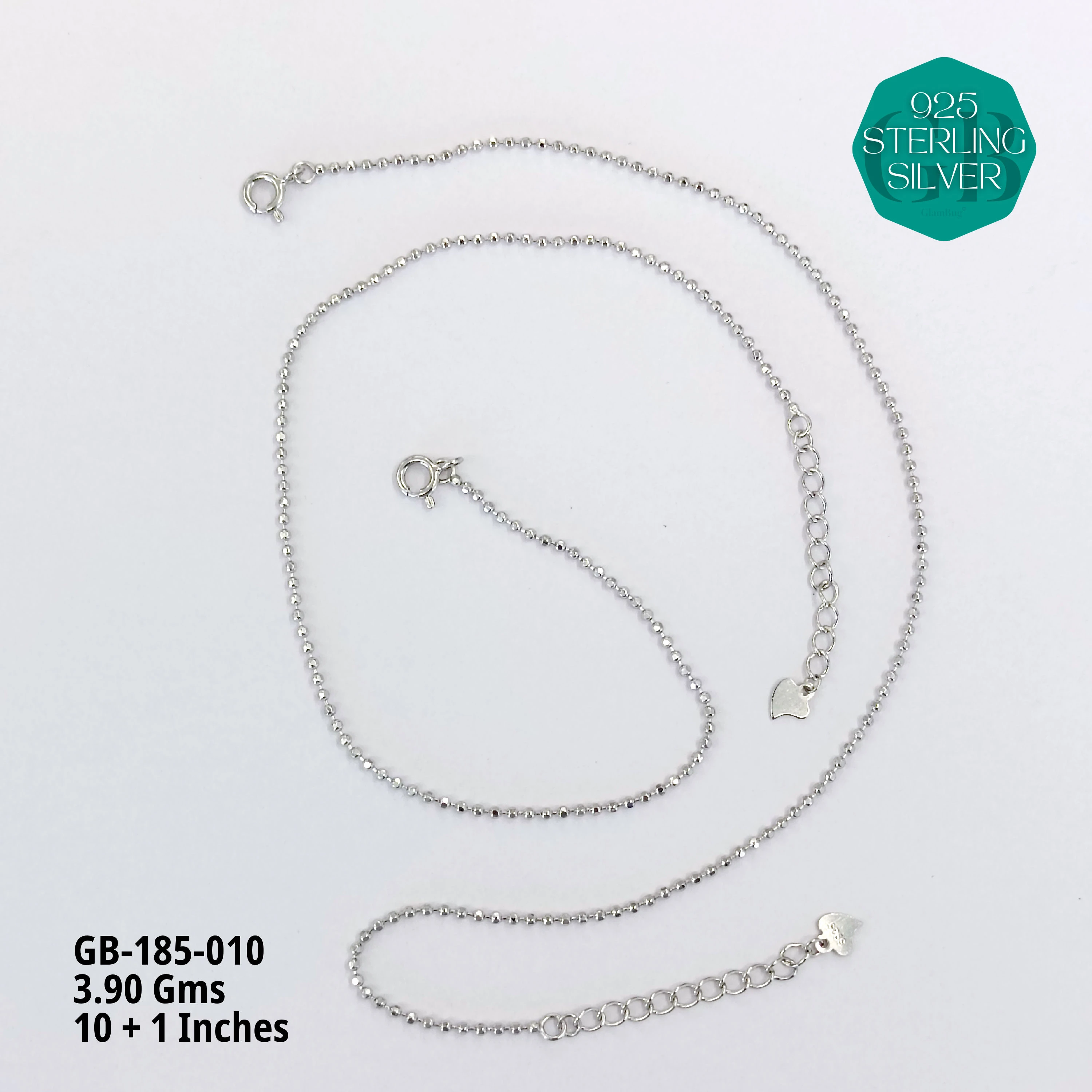 PREMIUM LIGHT WEIGHT ANKLETS - Premium 925 Silver Jewellery - SKU: GB-185-010 - Hyderabad Silver Importers